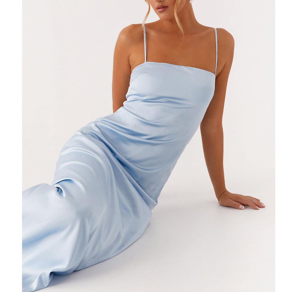 Women Floral Slip Dress Spaghetti Strap Maxi Dress Backless Slim Fit Long Dresses Flowers Print Going Out Dress