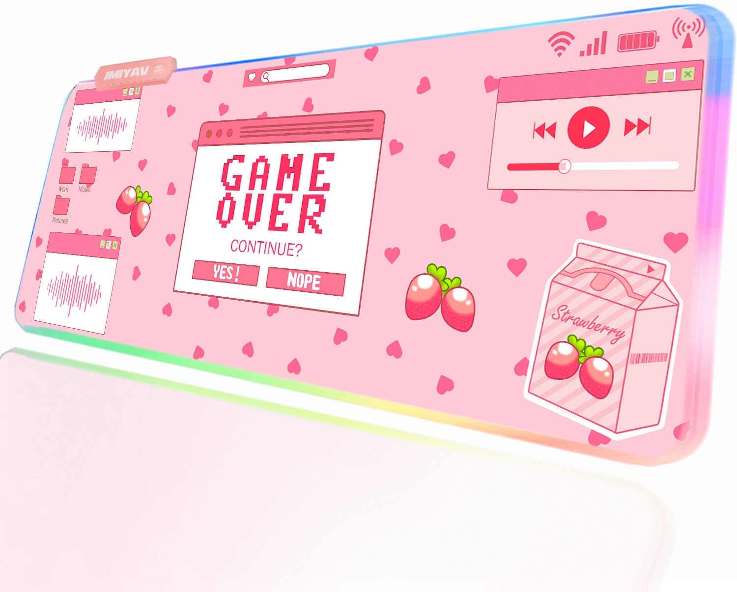 Pink RGB Gaming Mouse Pad 31.5x12 Inch PC XL Large Extended Glowing Led Light Up Desk Pad Non-Slip Rubber Base Computer Mouse Pad Cute Mousepad Mat 31.5x12 Inch