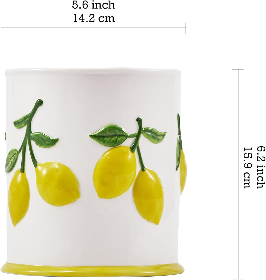 Lemon Handpainted Stoneware 6 inch Utensil Holder Cooking Utensil