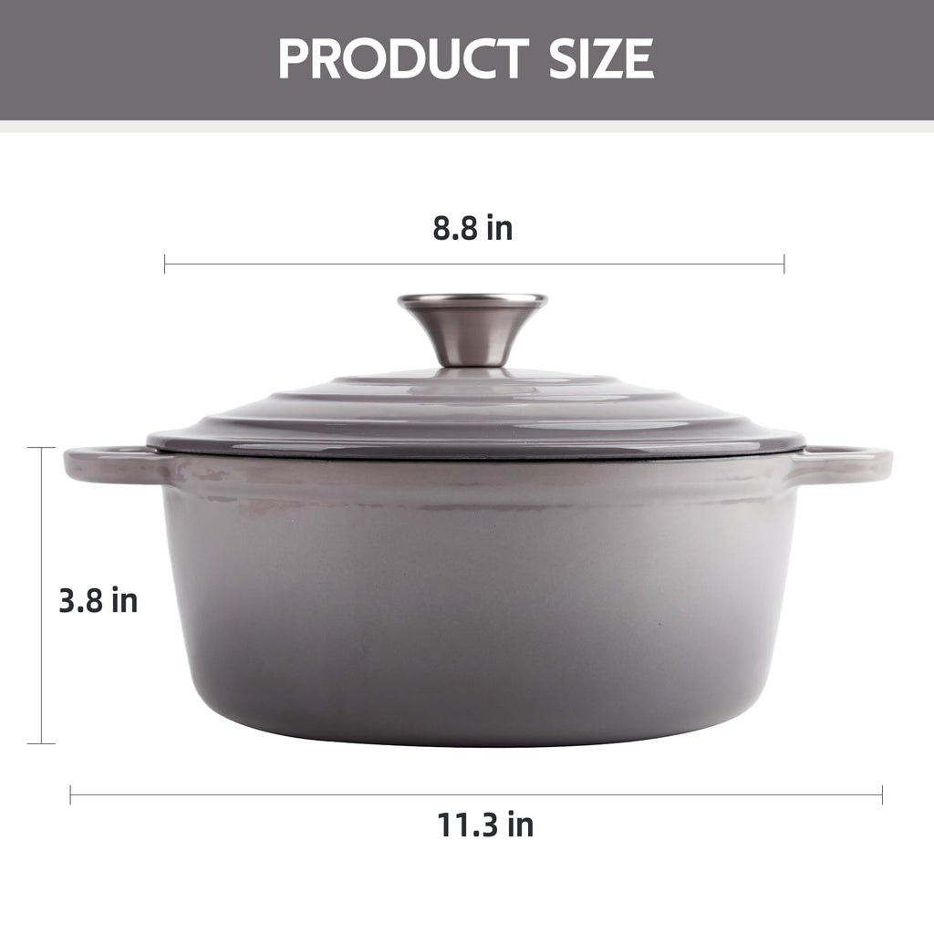 Enameled Cast Iron Dutch Oven with Lid - Big Dual Handles - Round Pot for Versatile Cooking 6 Quart