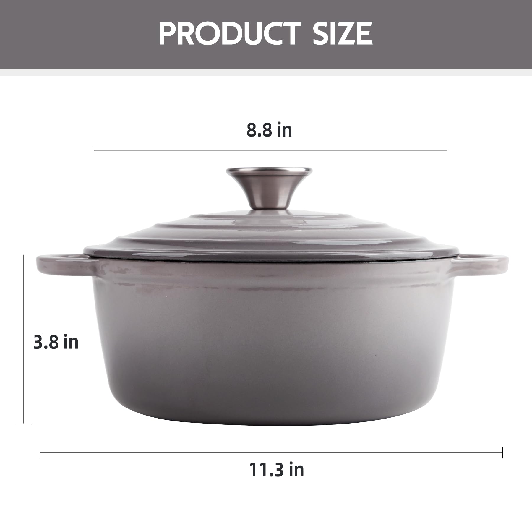 Enameled Cast Iron Dutch Oven with Lid - Big Dual Handles - Round Pot for Versatile Cooking 6 Quart