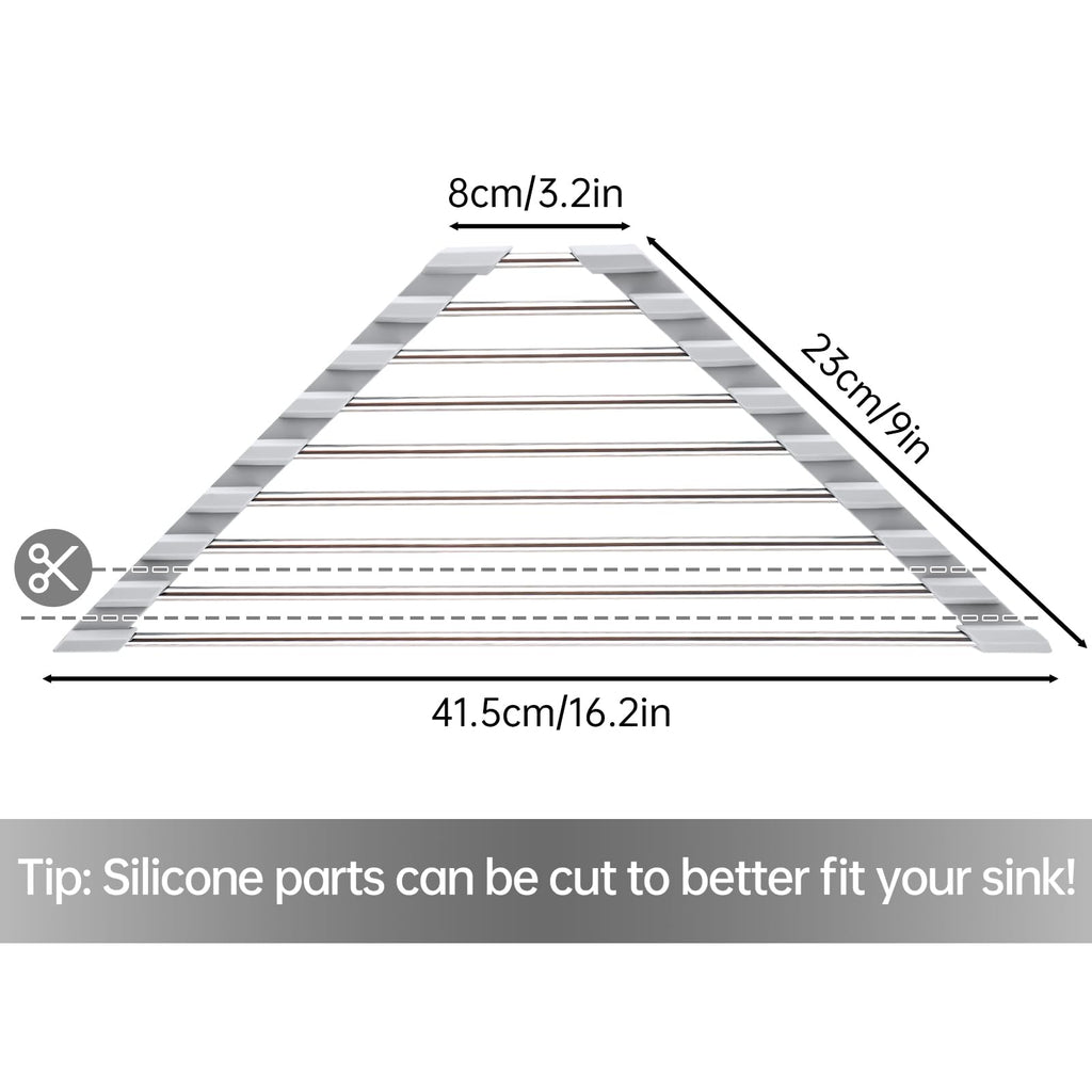 Triangle Foldable Dish Drying Rack, Small Roll-Up - Stainless Steel Over Sink Drainer for Kitchen Sink Corner, Rustproof