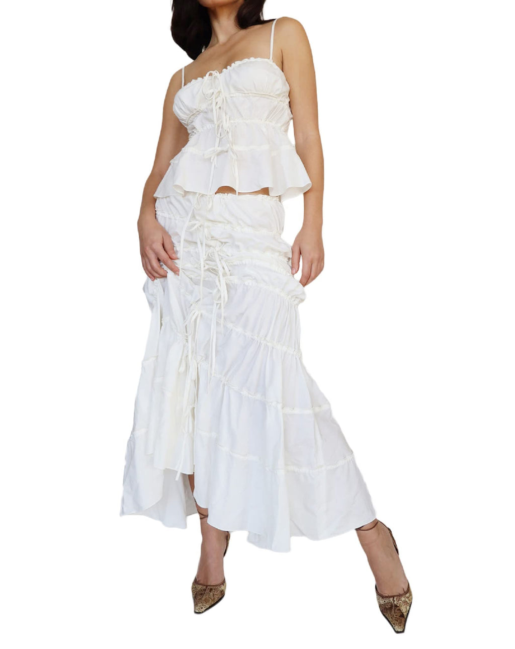 Women Y2K 2 Piece Long Skirt Set V Neck Halter Crop Top Off Shoulder Slim Fit Tube Top Split Maxi Skirts Outfit