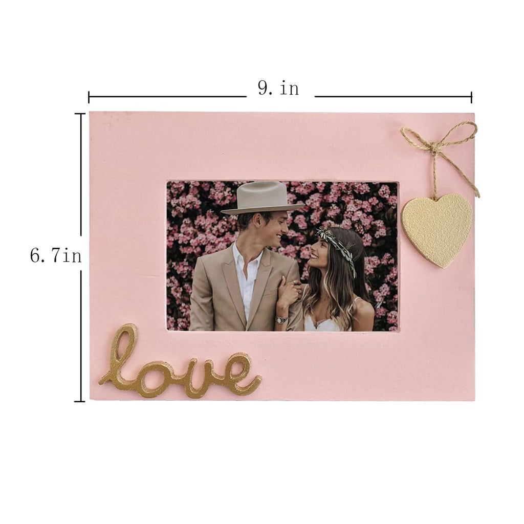 Love Picture Frame with Heart for Table Top and Wall Mounting-Distressed Wooden Photo Frame HD Glass Inside