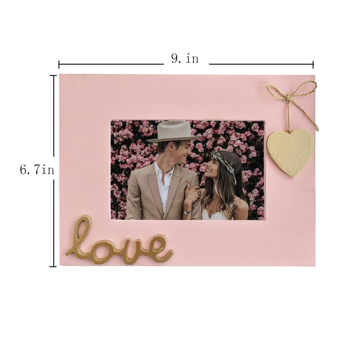 Love Picture Frame with Heart for Table Top and Wall Mounting-Distressed Wooden Photo Frame HD Glass Inside