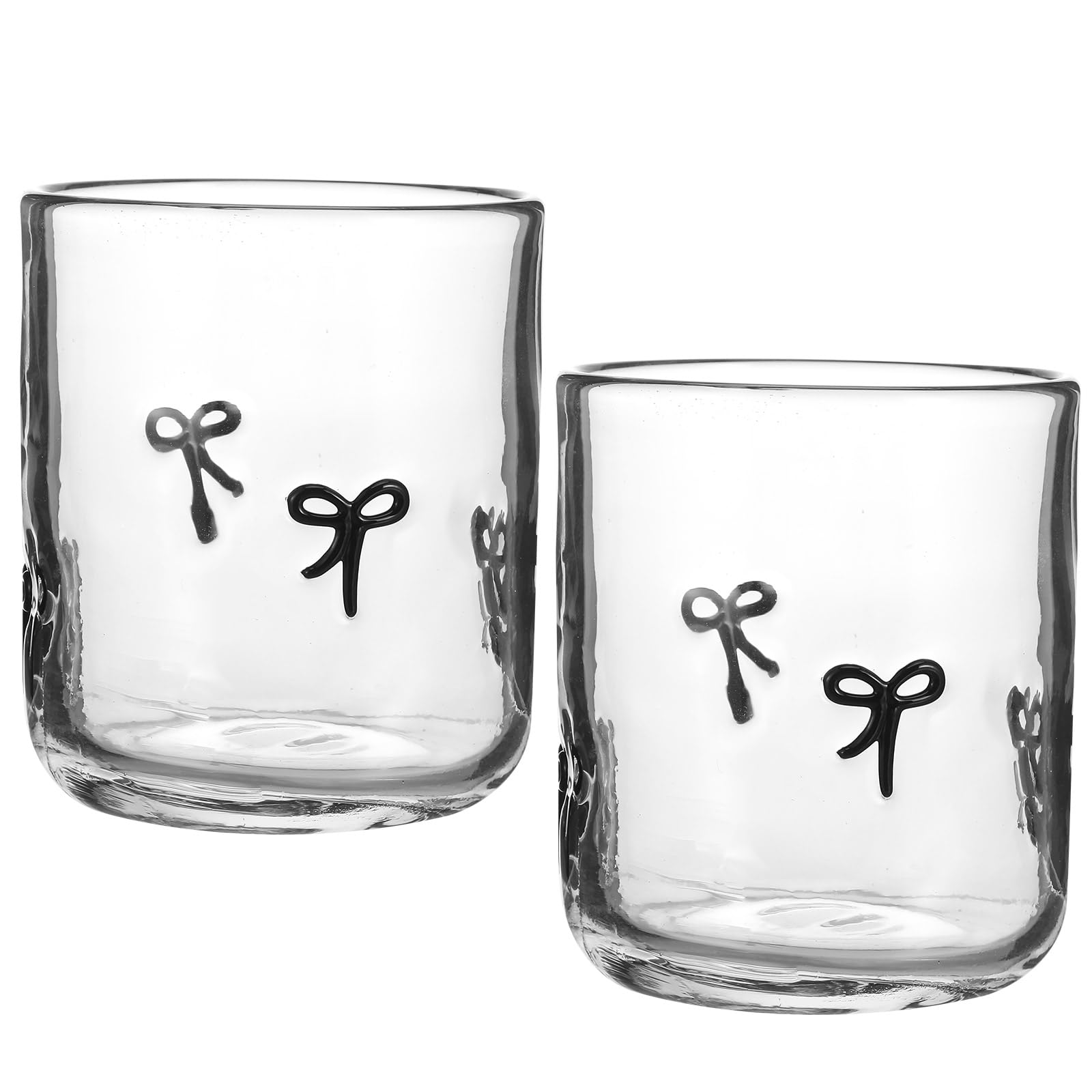 Skylety 2 Pack Bow Icon Juice Glass Coquette Bow Aesthetic Cup 14 ounce Double Old Fashioned Icon Handblown Cocktail glasses for Women Friend Party(Pink)