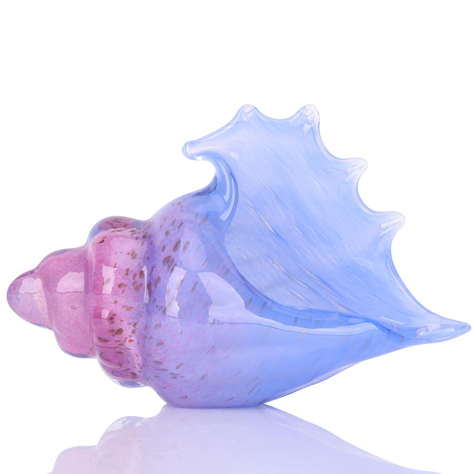 Hand Blown Glass Conch - Coastal Home Decor Conch Corners, Glass Art Conch Sculptures, Office Decor Blown Glass Art, Living Room Table Centerpieces, Bathroom Shelf Tops And Cabinet Decor