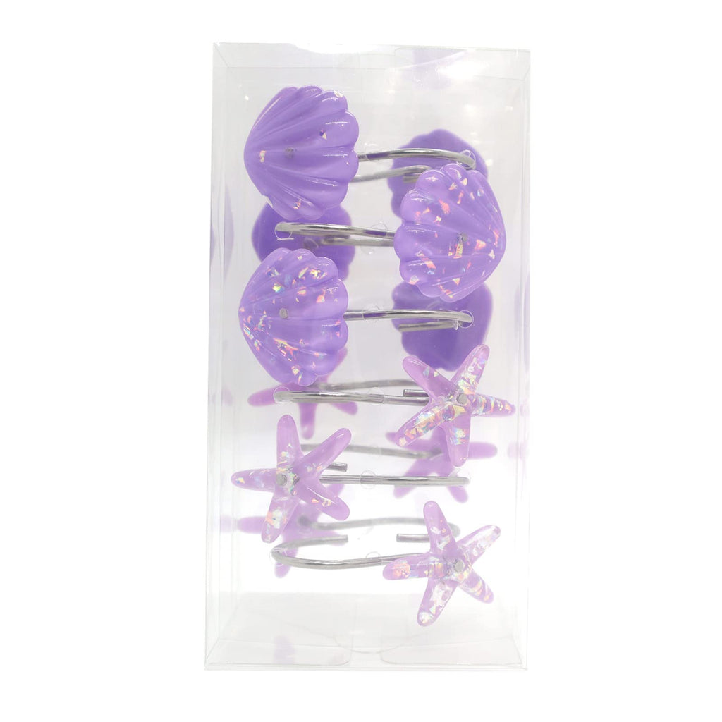 Seashell Shower Curtain Hooks, 12PCS Stainless Steel Anti Rust Starfish and Seashell Decorative Shower Hooks Ocean Theme Shower Curtain Hooks for Home Bathroom