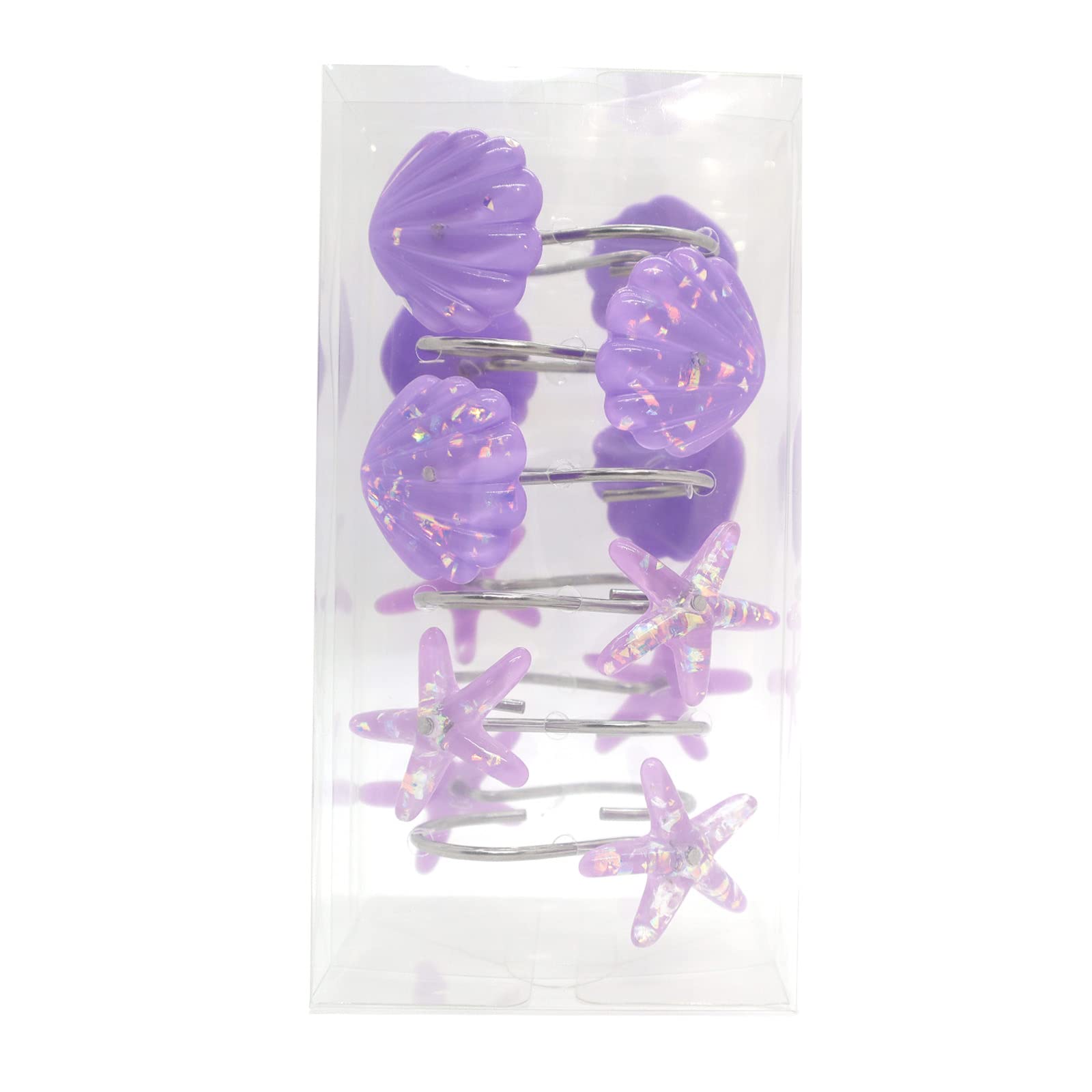 Seashell Shower Curtain Hooks, 12PCS Stainless Steel Anti Rust Starfish and Seashell Decorative Shower Hooks Ocean Theme Shower Curtain Hooks for Home Bathroom