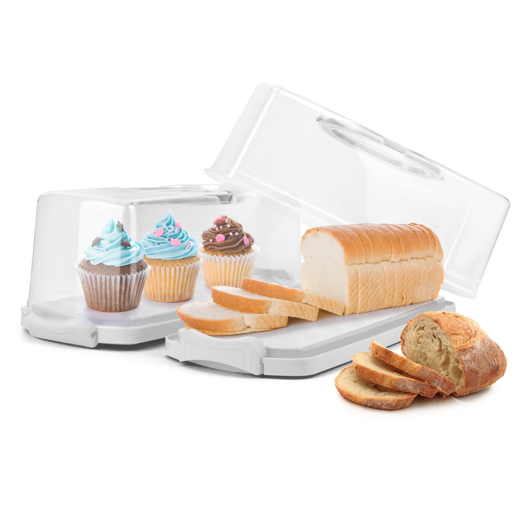 Plastic Rectangular Bread Box with Clear Lid, Loaf Cake Keeper, Portable Bread Keeper Storage Container with Handle