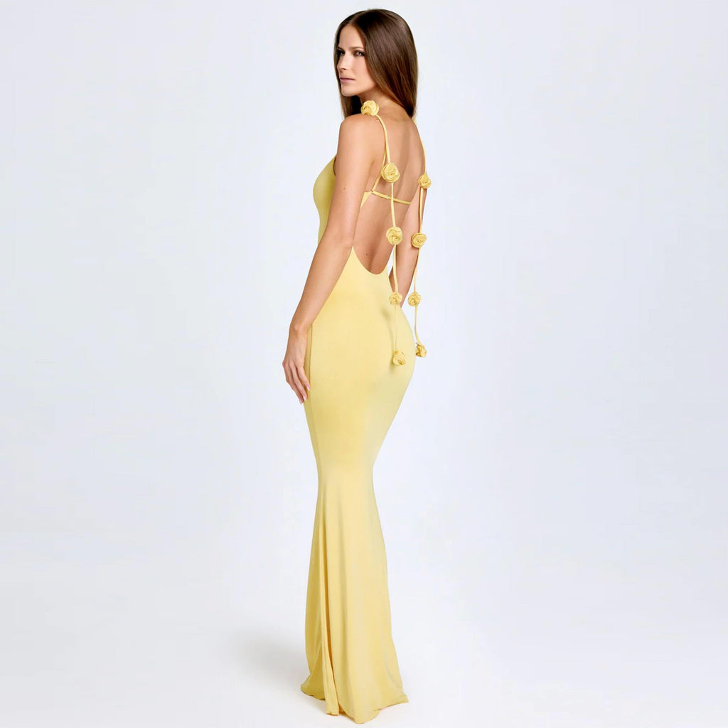 Women's Sexy Maxi Dress Summer Elegant Floral Bodycon Spaghetti Strap Sleeveless Backless Fishtail Long Dress