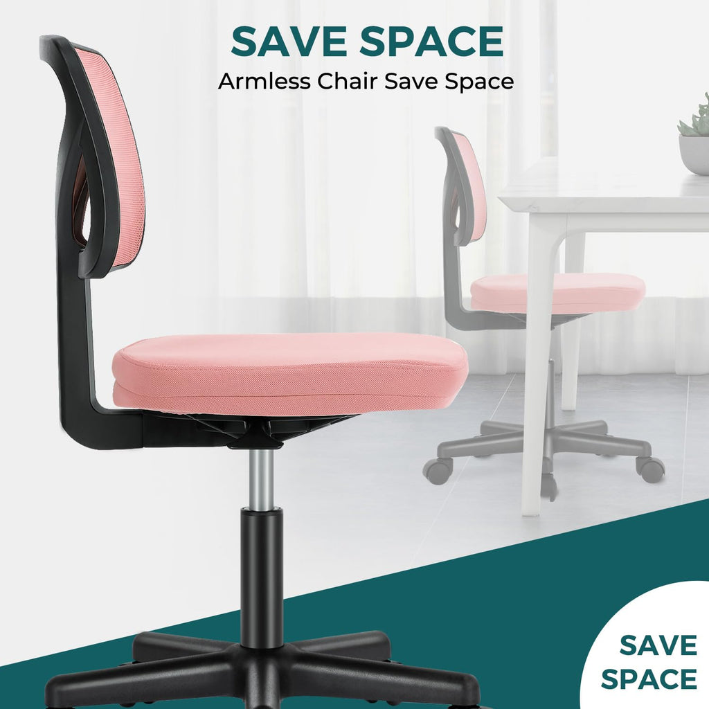 Vanity Swivel Armless Desk Chairs with Wheels, Ergonomic Adjustable Home Office Rolling Task Chair, Comfy Mesh Mid Back