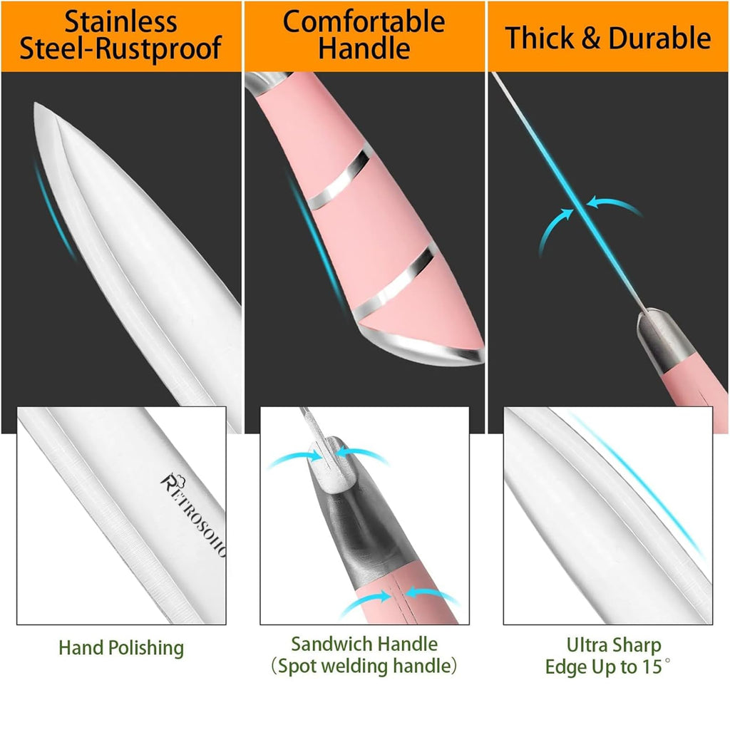 Kitchen Stainless Steel Knife Set, 9-Pieces Sharp Non-Stick Coated Chef Knives Block Set