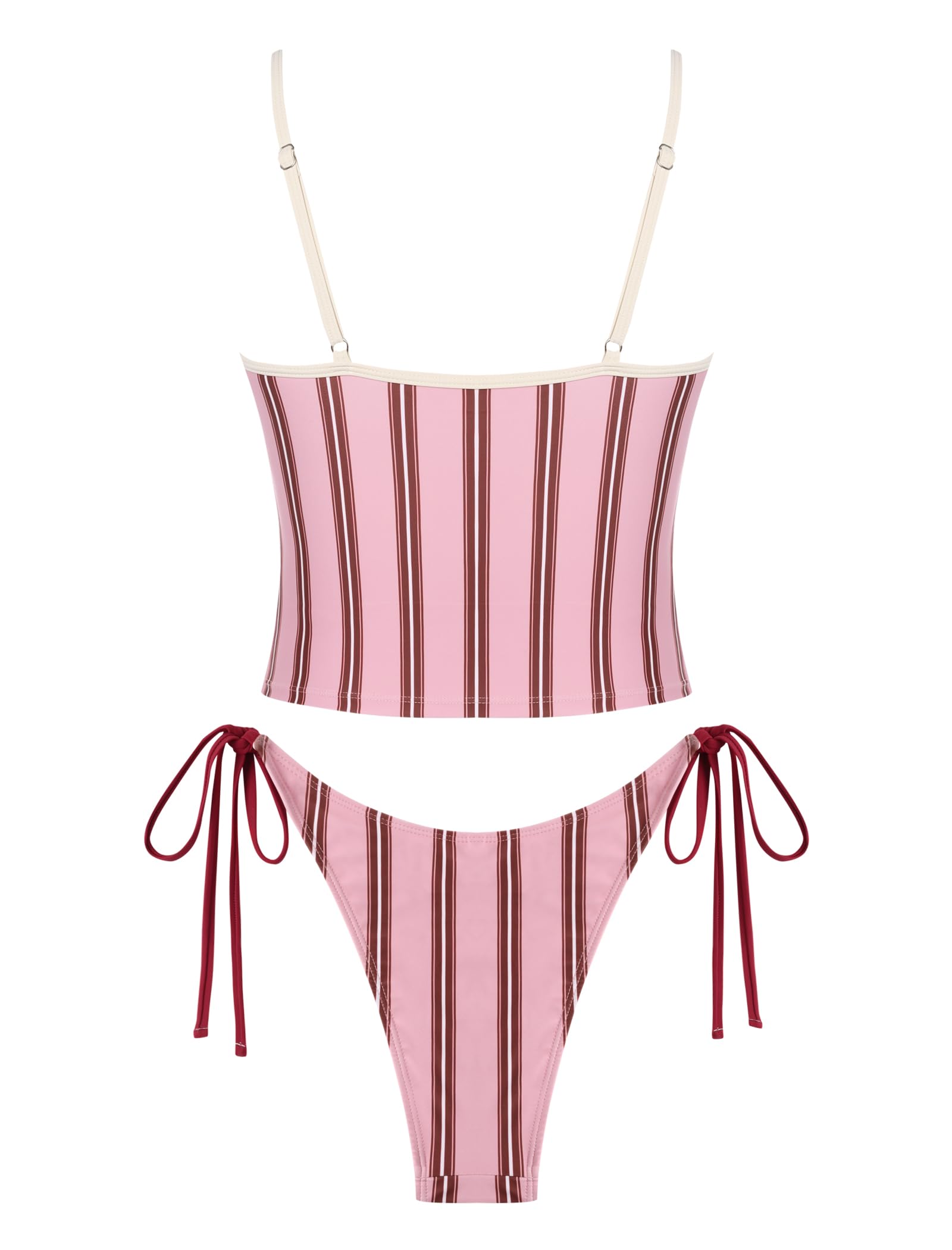 Tankini Swimsuits for Women Tie Front Tummy Control Spliced Ruffles Bikini Sets Two Piece Bathing Suits