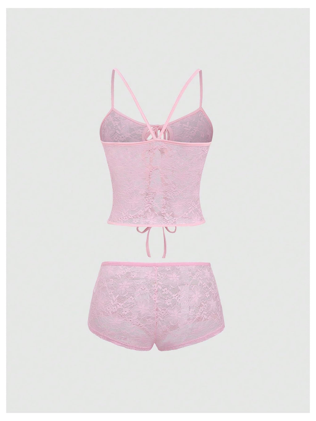 Women's Floral Lace 2 Piece Outfits Tie Front Crop Cami Top with Mini Shorts