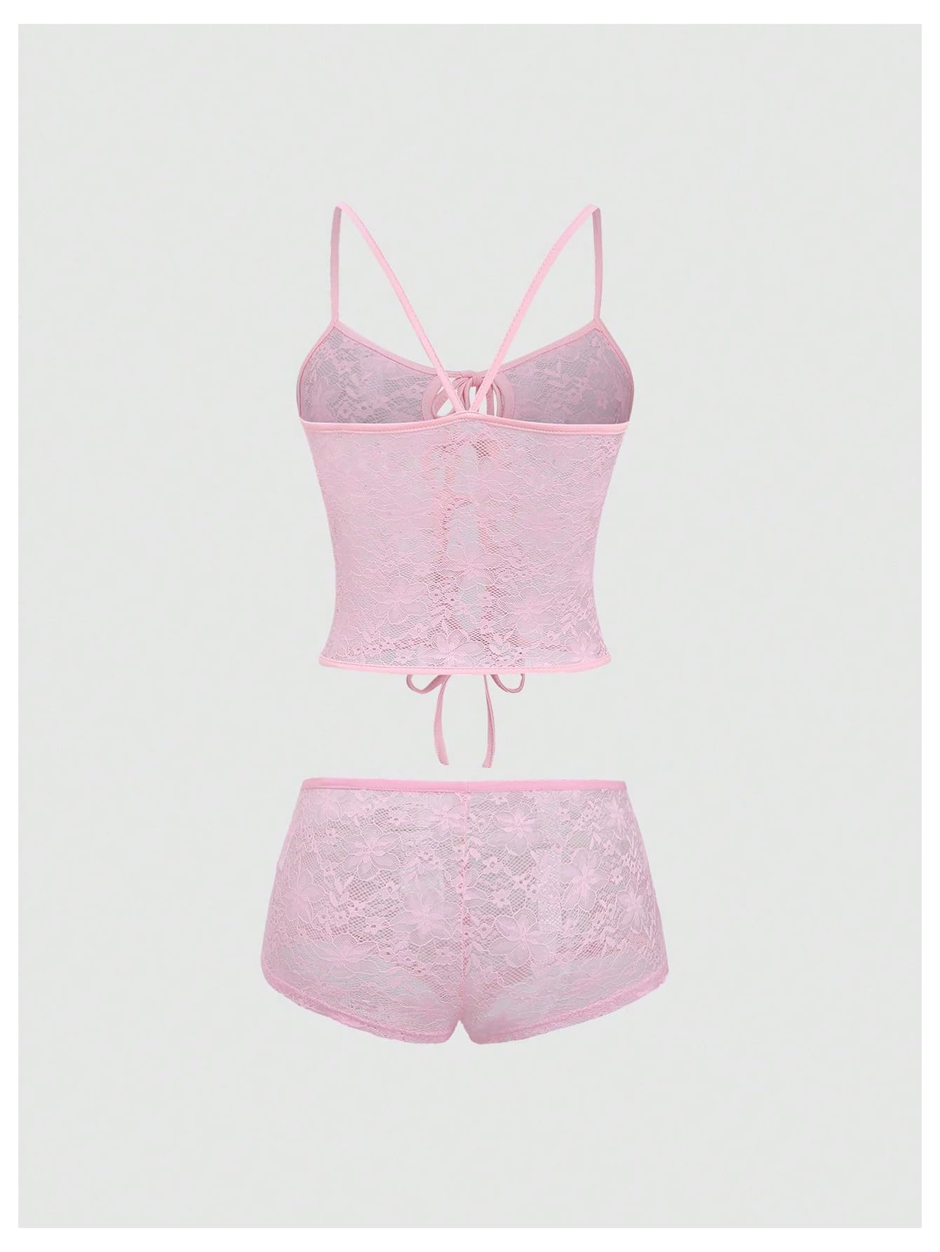 Women's Floral Lace 2 Piece Outfits Tie Front Crop Cami Top with Mini Shorts