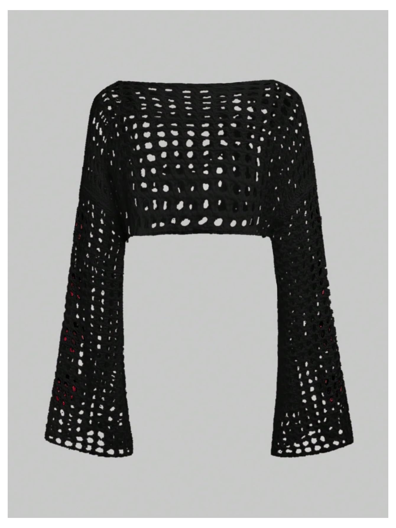 Women's Crochet Hollow Out Y2k Long Sleeve Cropped Knit Sweater Top