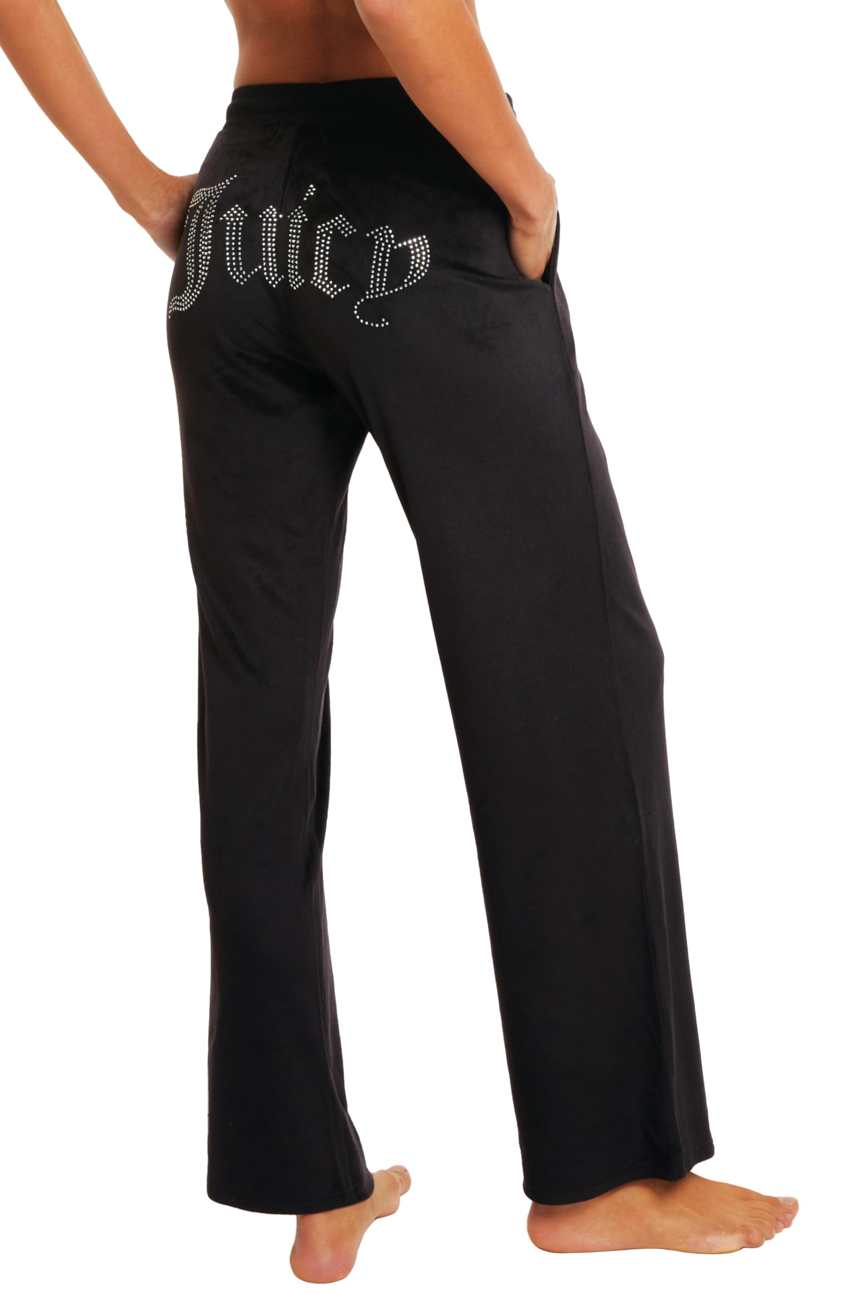 Juicy Couture Women's Velvet Fleece Lounge Pajama Pants with Rhinestone Accents