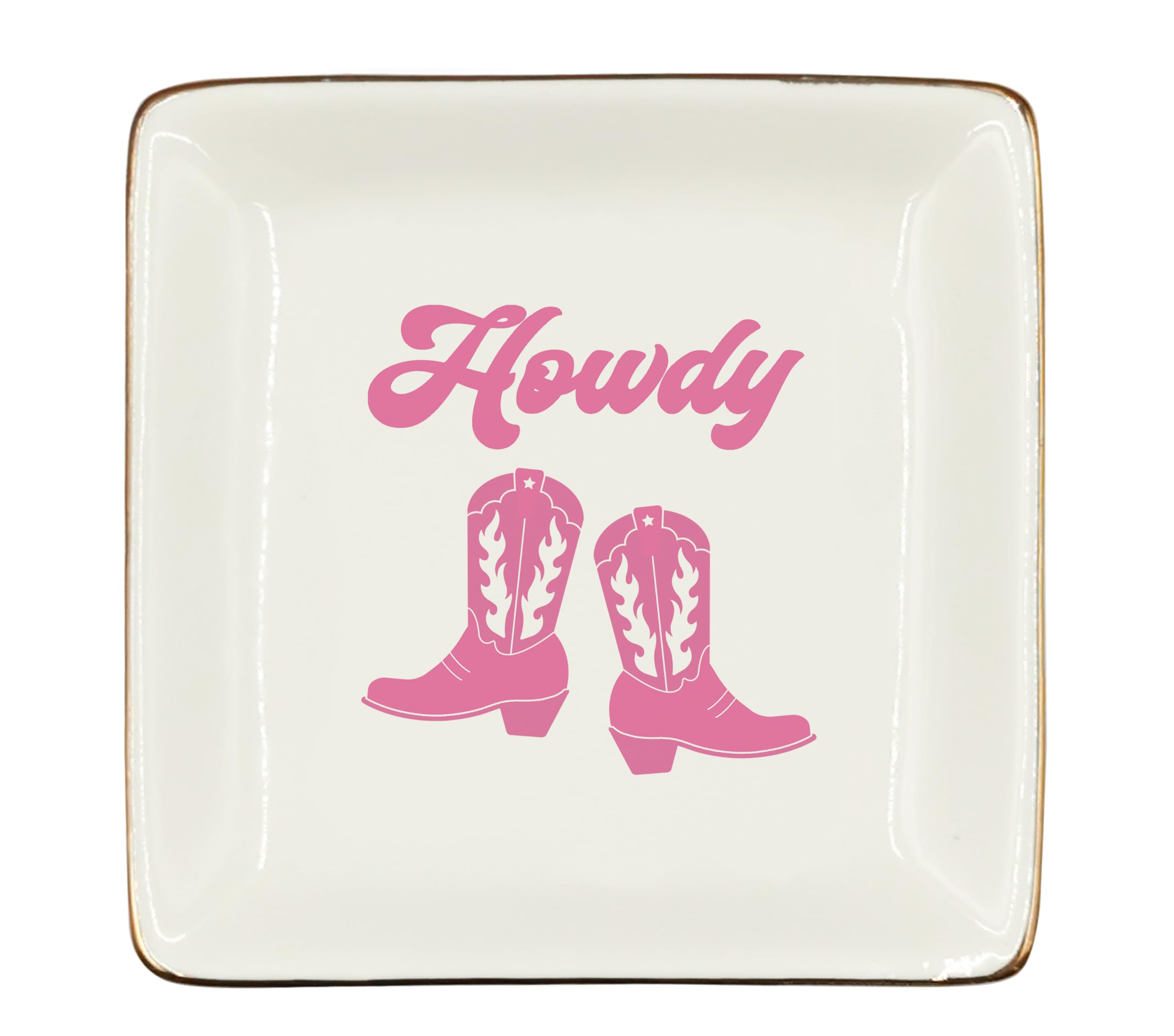 Ceramic Jewelry Tray Dish, Pink Print Jewelry Plate Trinket Dish