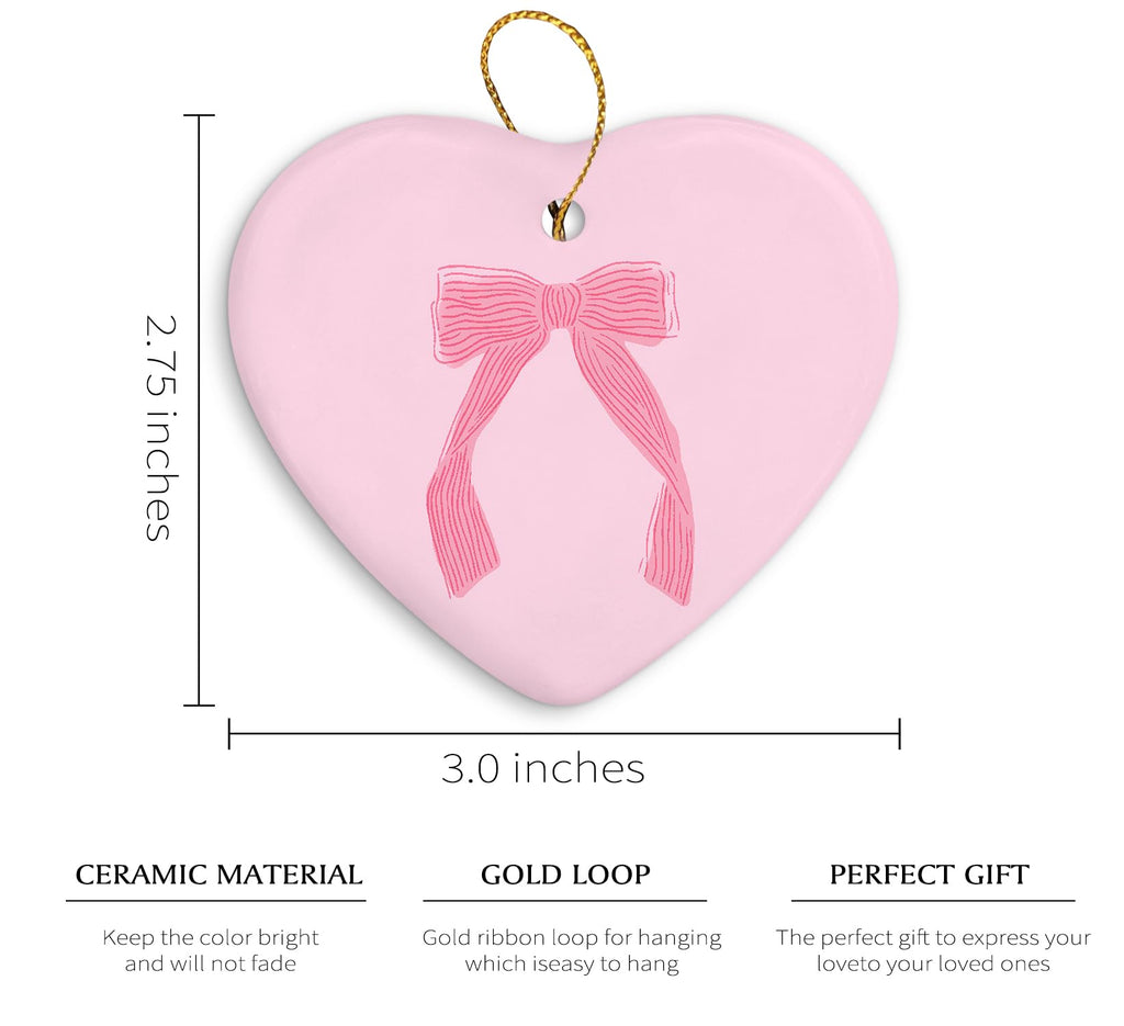 Coquette Trendy Pink Bow Ornament, Keepsake Sign for Decoration, Ceramic Heart