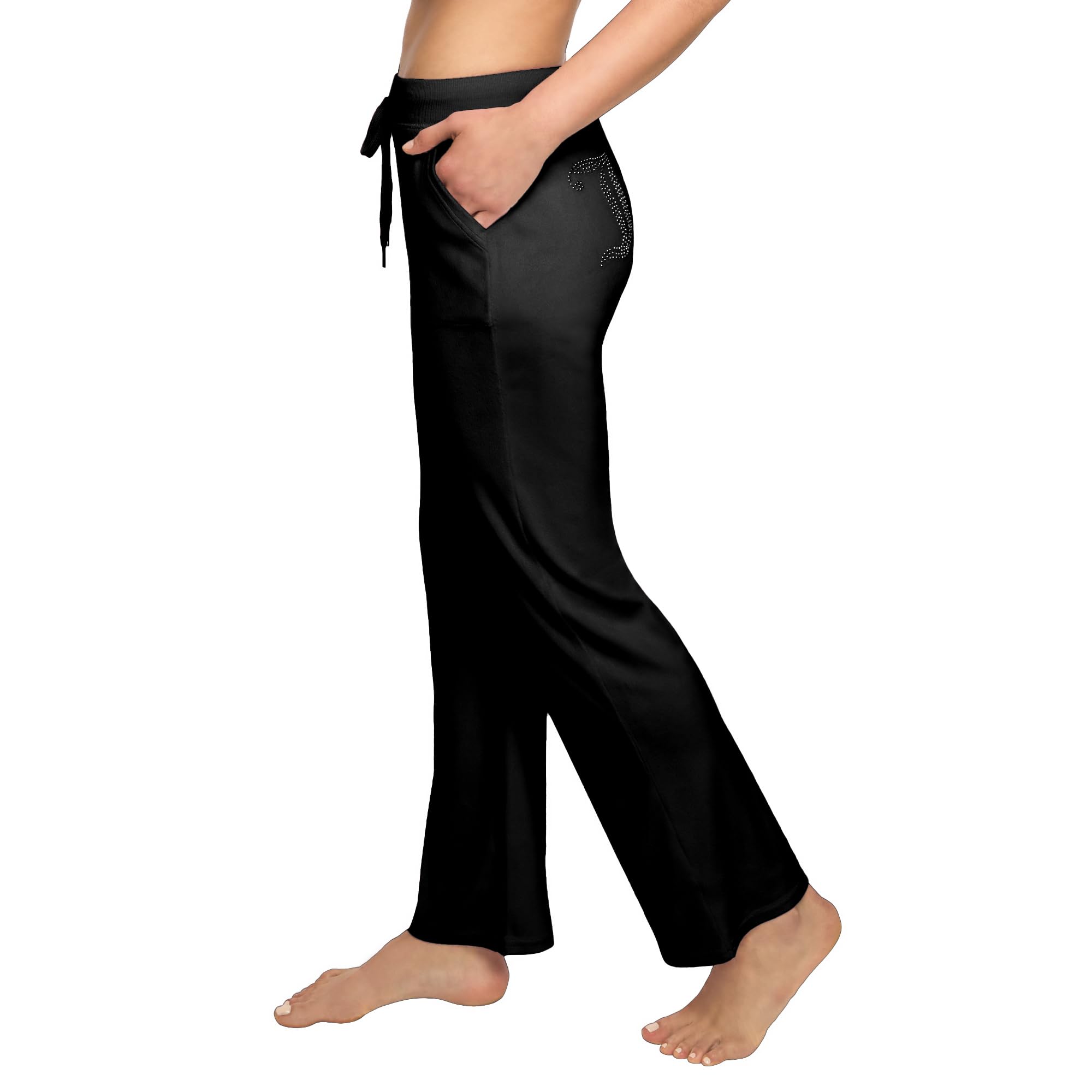 Juicy Couture Women's Velvet Fleece Lounge Pajama Pants with Rhinestone Accents