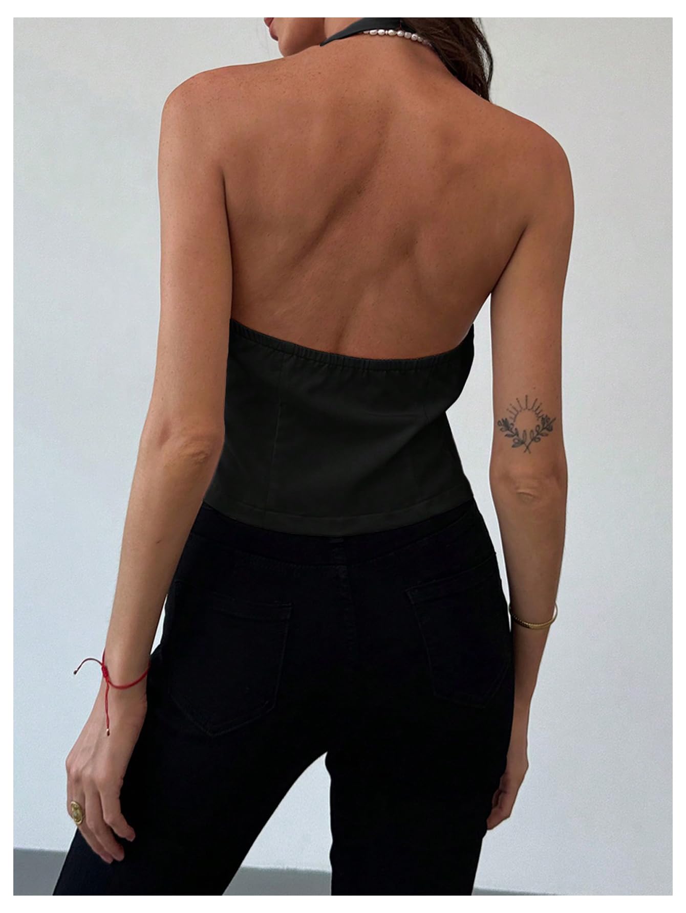 Women's Bow Knot Backless Halter Top Y2k Cut Out Split Hem Sleeveless Tops