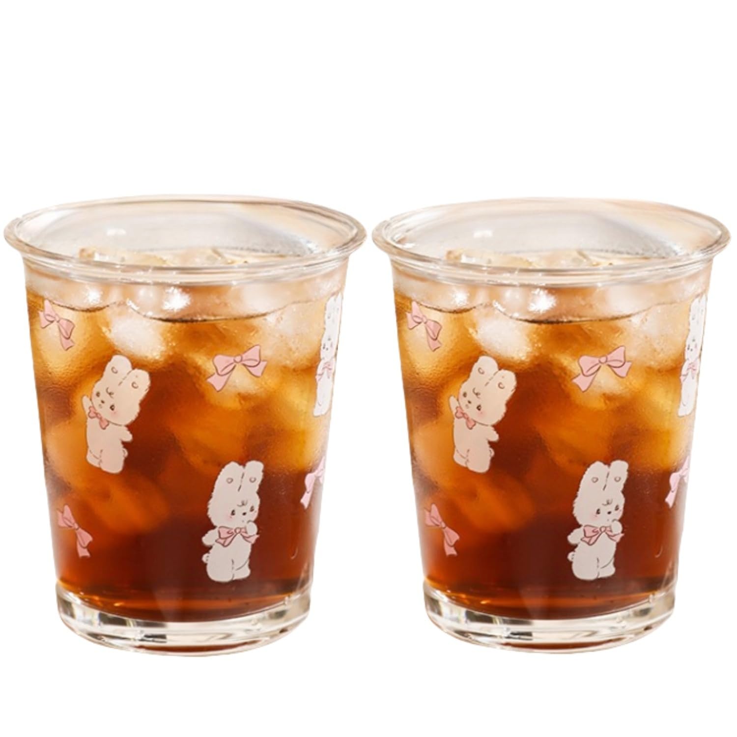 Set of 2 12 oz French Drinking Glasses Floral Juice Cup Cute Rabbit Bow Glass Cups