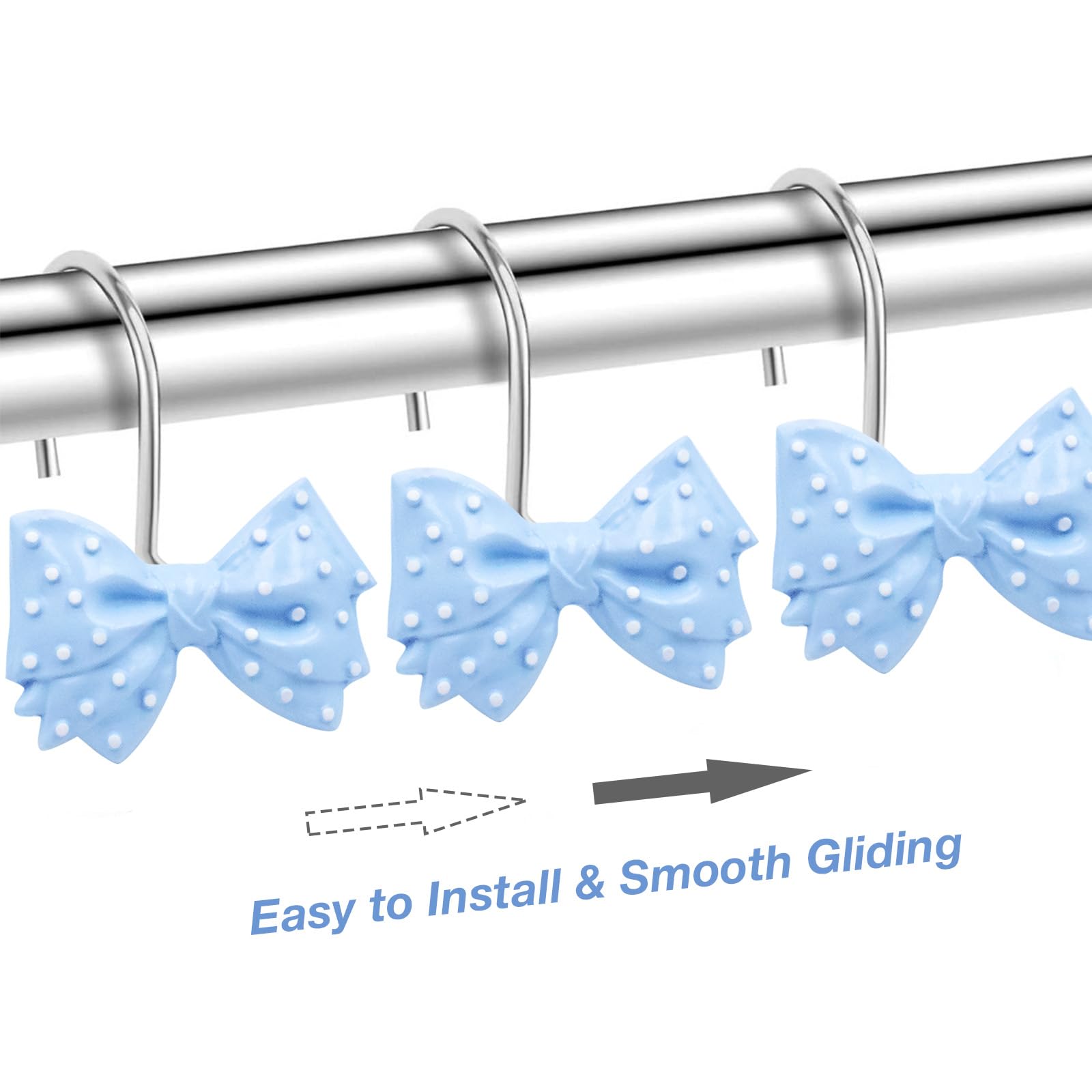 Decorative l Cute Bow Knot Polka Dots Shower Curtain Rings Decor Resin 12 Pcs