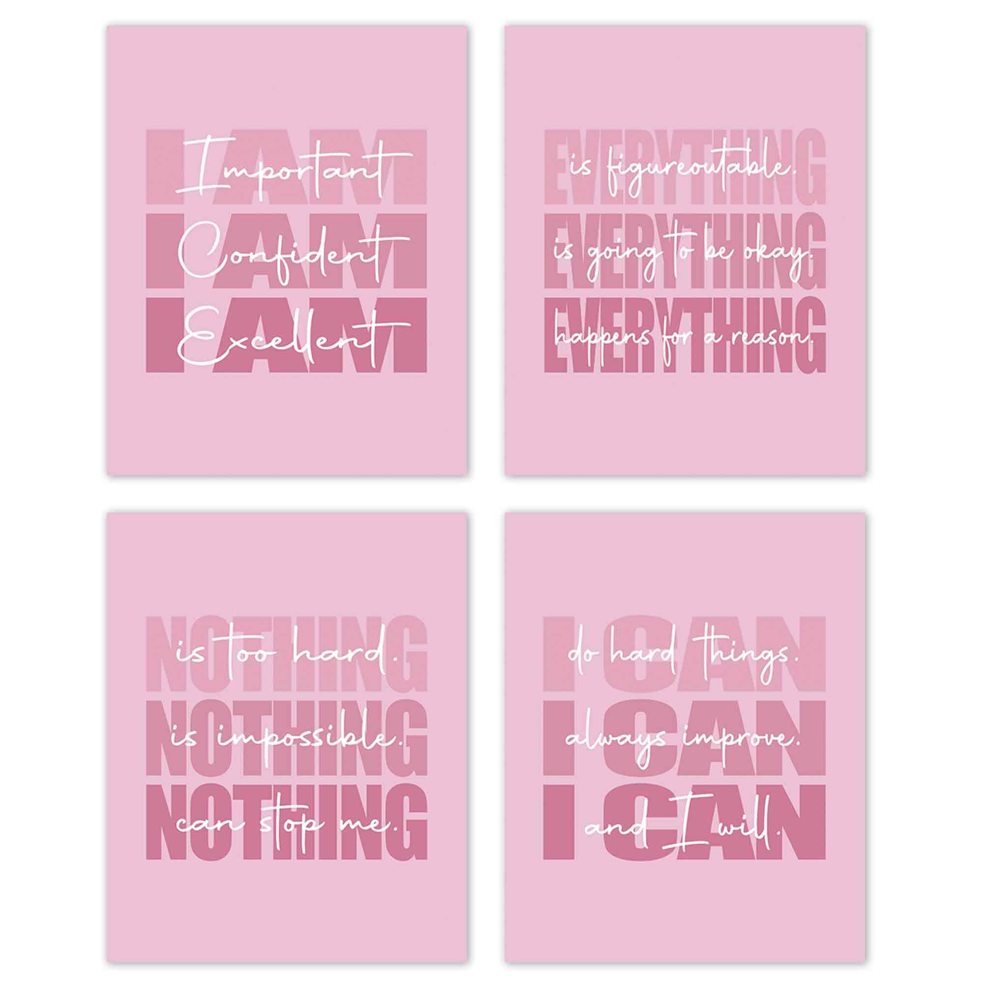 Set of 4 Inspirational Posters â€?Motivational Wall Art for Teen Girls & Women (8x10)