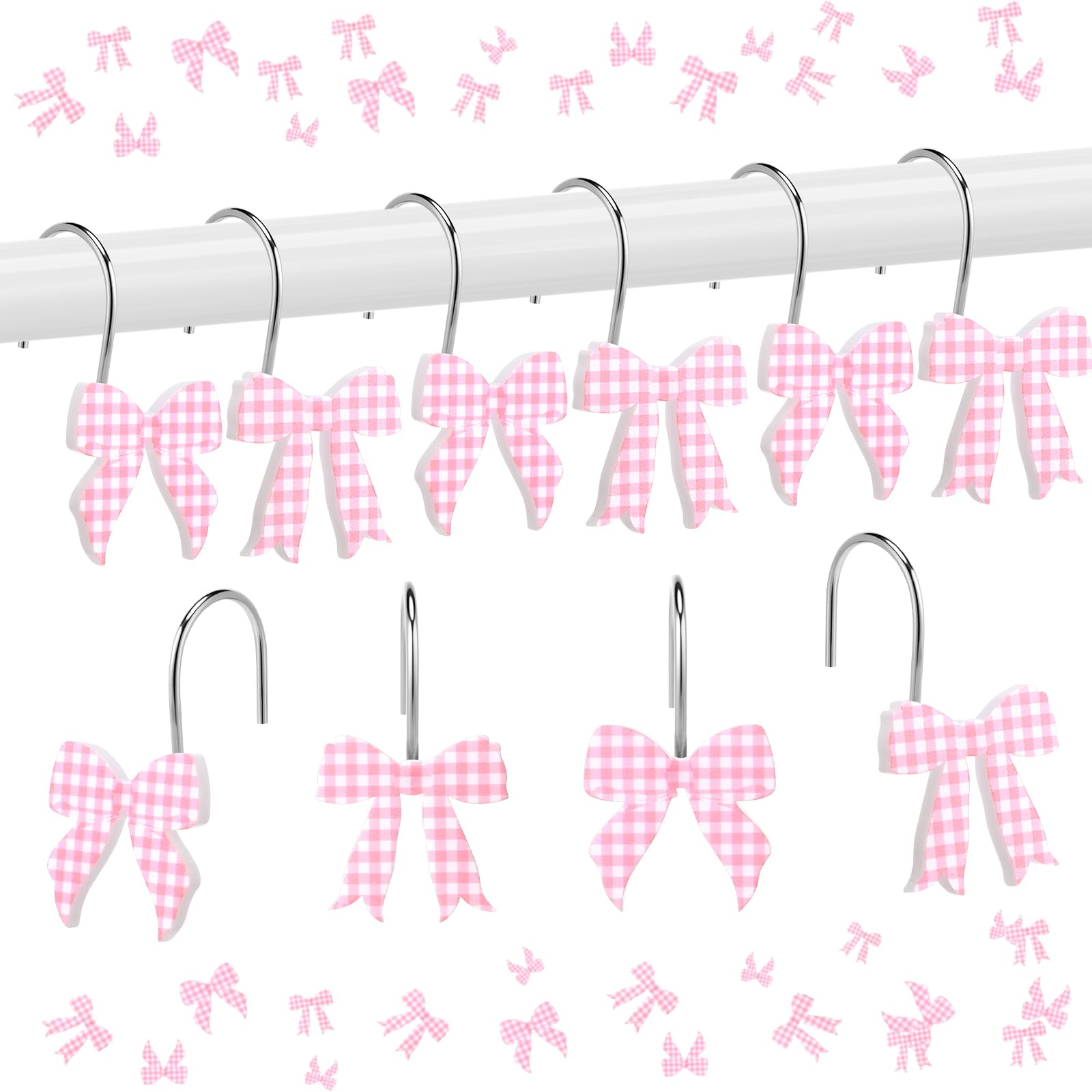 Pink Bow Shower Curtain Hooks Metal Rustproof Curtain Hangers