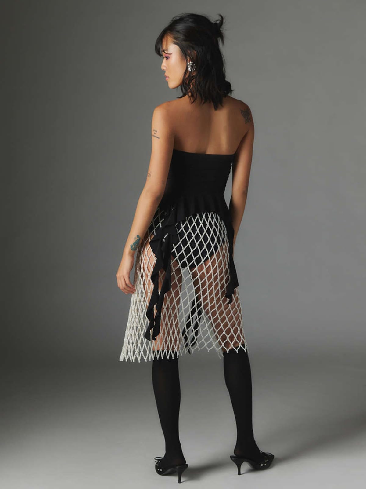 Women Strapless Tops Ruffled Asymmetrical Hem Tube Tops Ruched Bandeau Cami Tanks