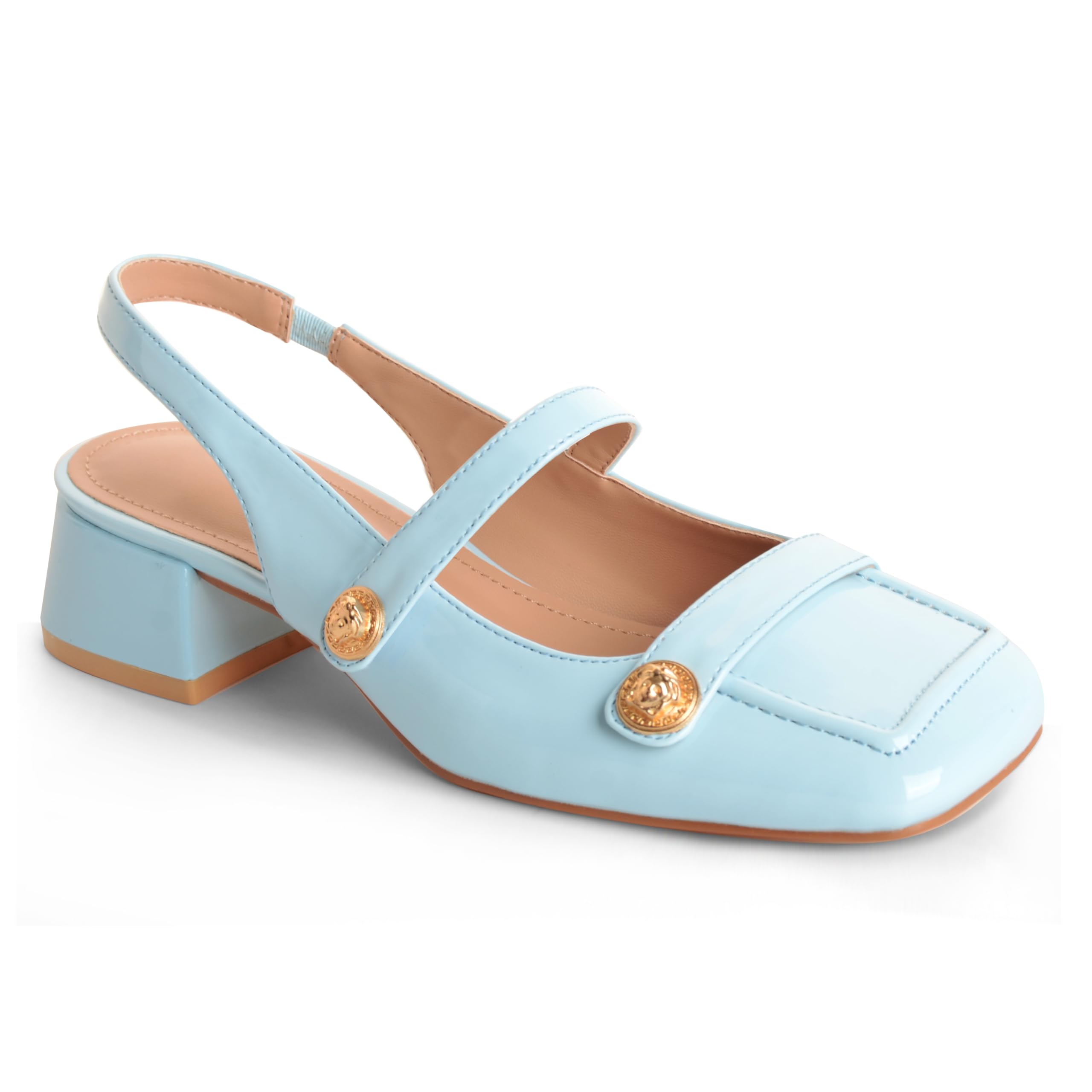 Slingback Mary Jane Heels for Women Low Block Heel Closed Square Toe Pump Shoes Heels