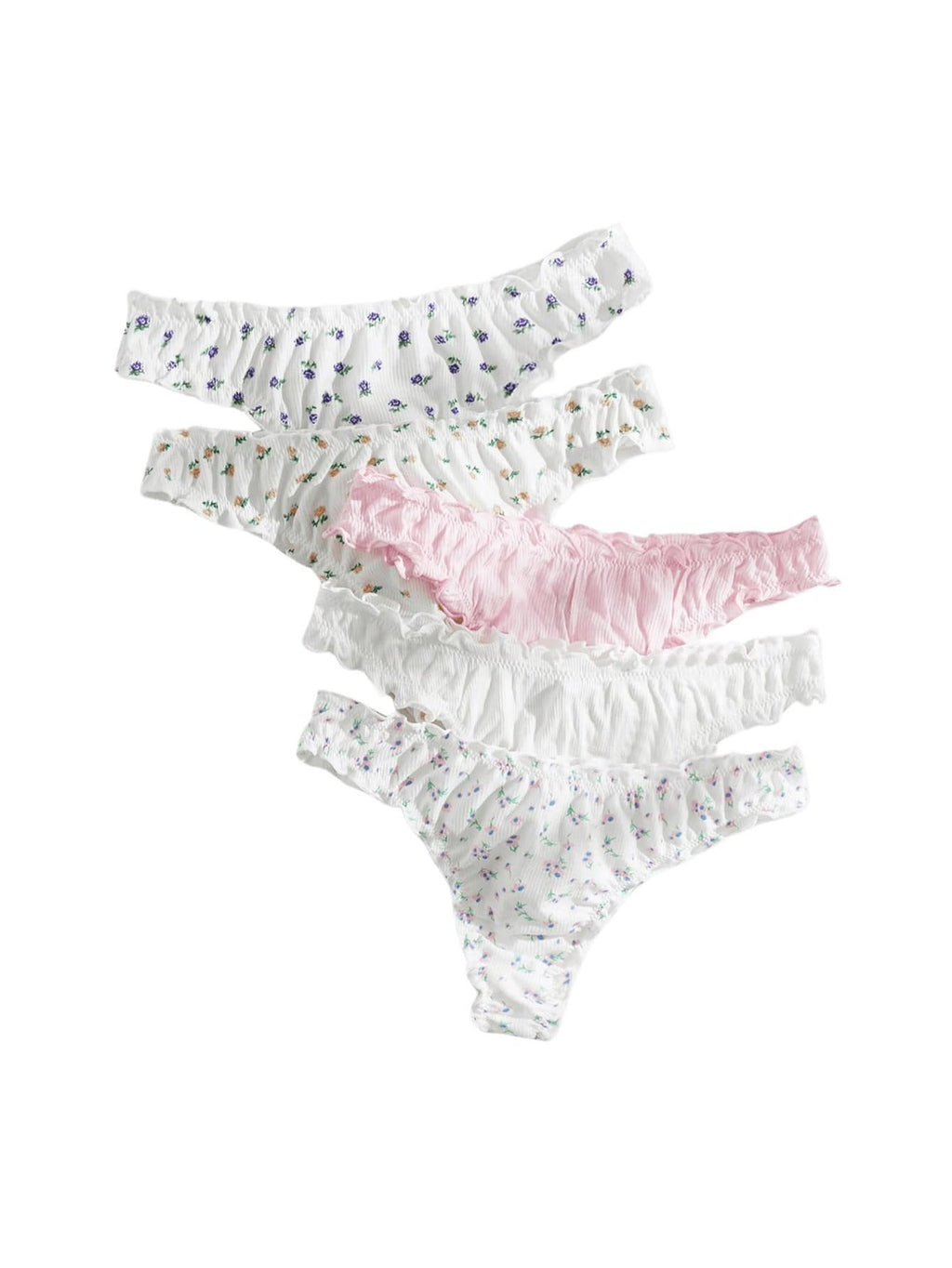 Women's 5pack Floral Print Low Rise Panty Set Frill Trim Textured Soft Underwear
