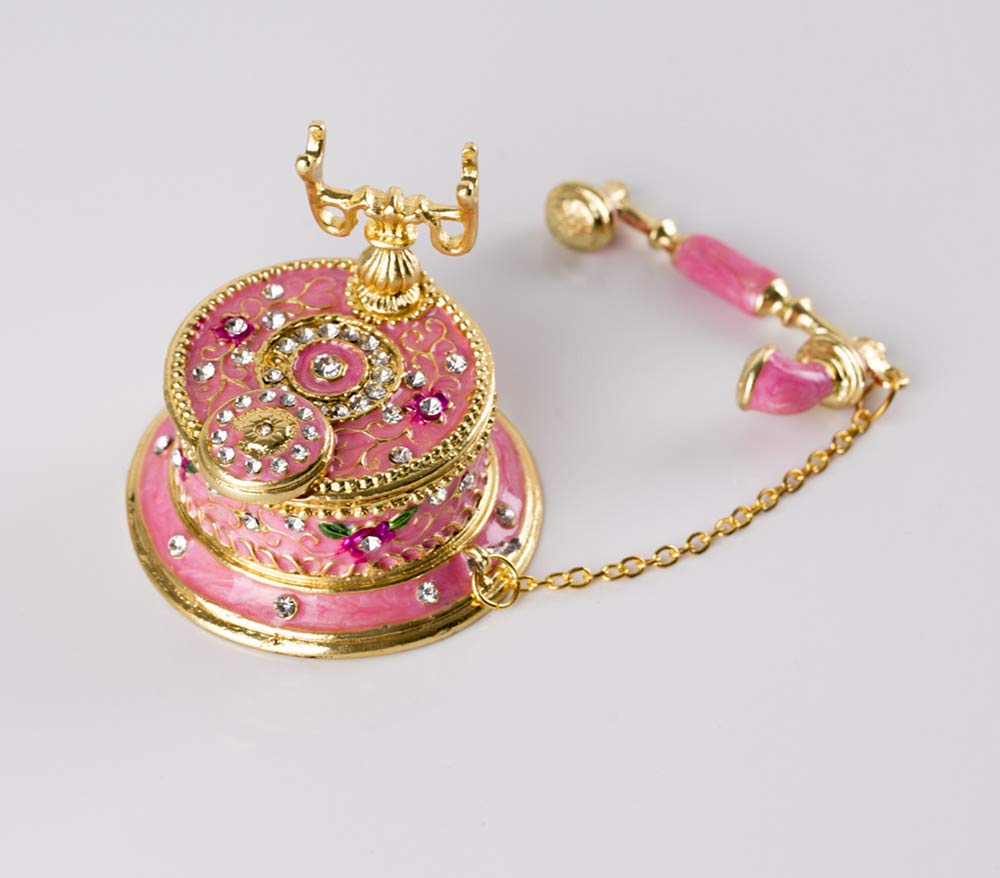 Hand Painted Enameled Decorative Telephone Hinged Jewelry Trinket Bo