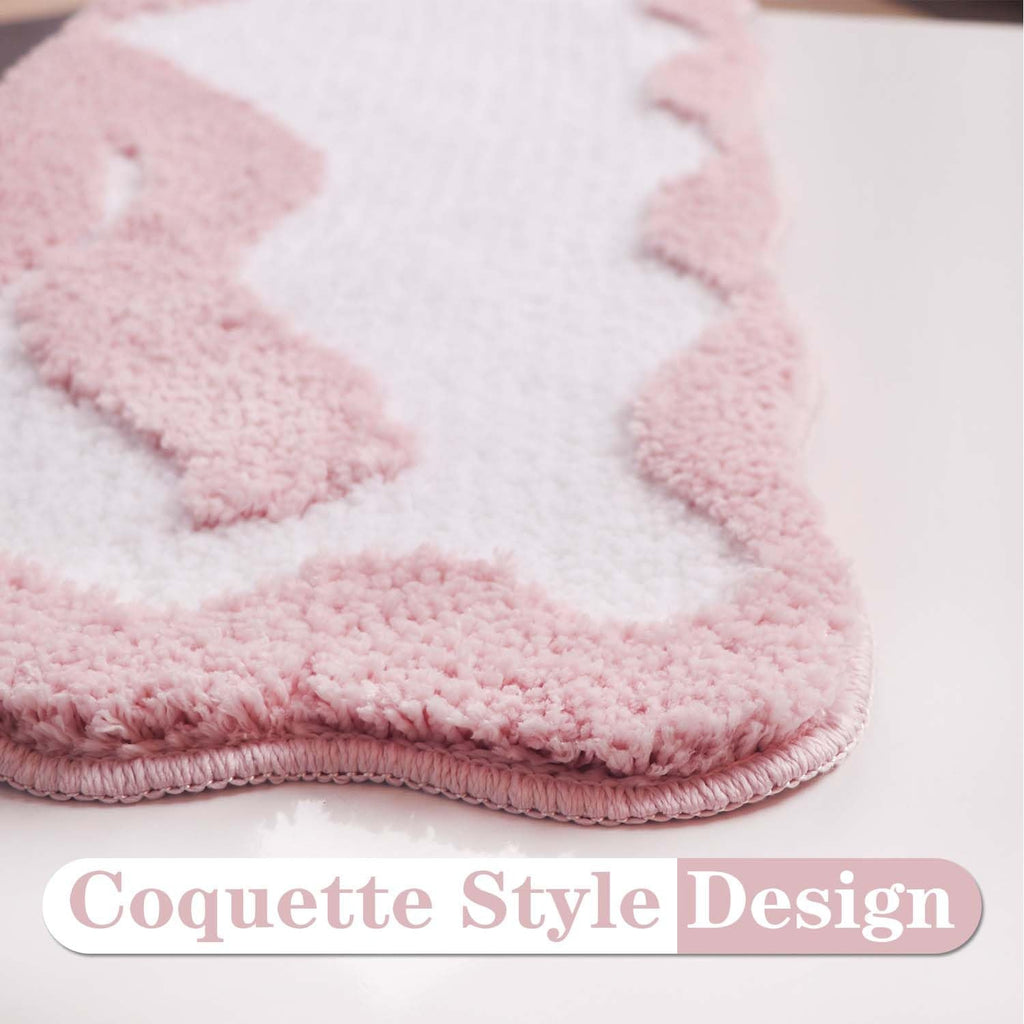 Coquette Pink Bow Bath Mat for Bathroom 20"x32", Cute Preppy Rugs with Scalloped Edges, Soft Microfiber, Ultra Absorbent, Non-Slip