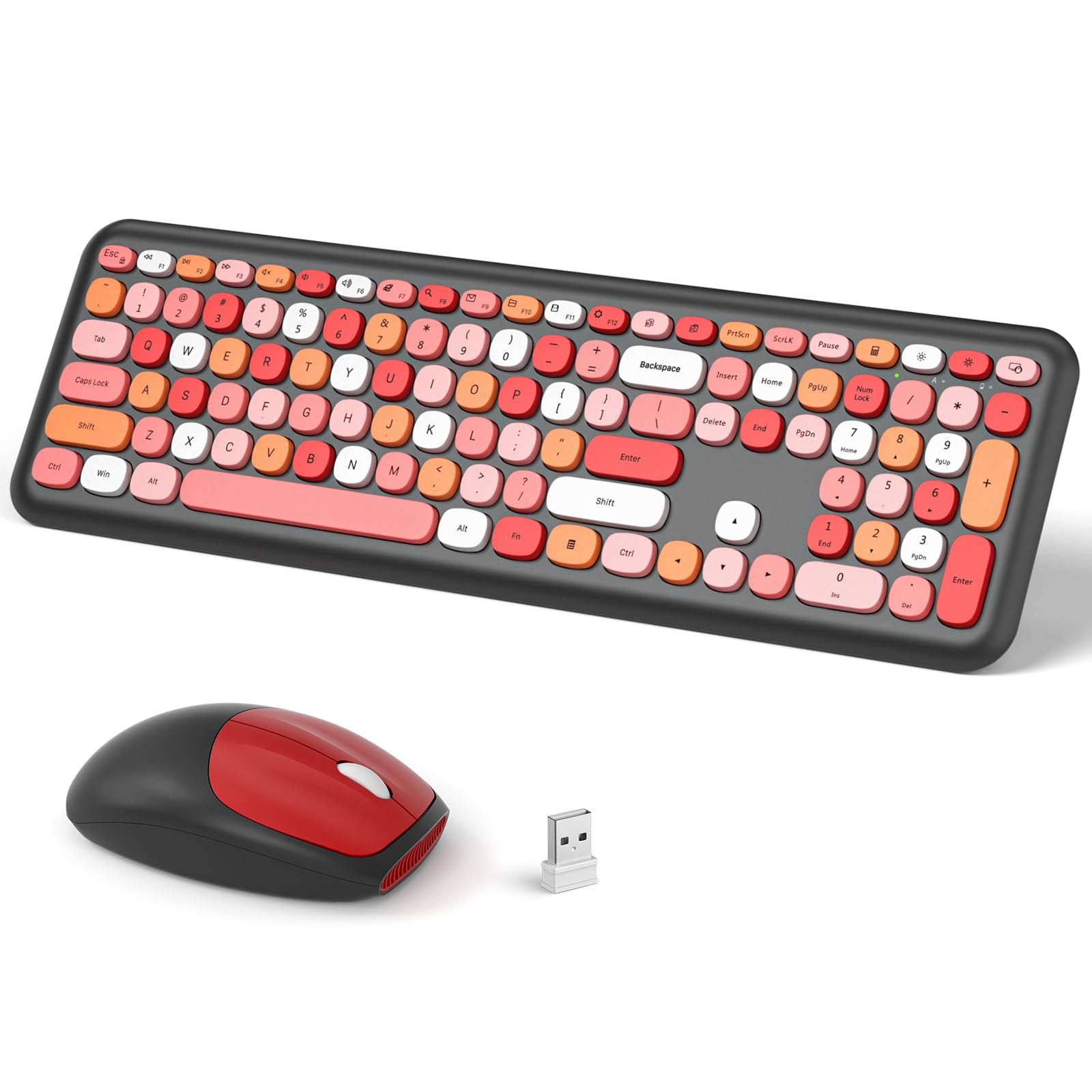 Wireless Keyboard and Mouse Combo, Full-Sized Typewriter Keyboards, Cute Cat Shaped Wireless Mouse, USB Plug and Play for Windows, Computer, PC, Laptop, Desktop