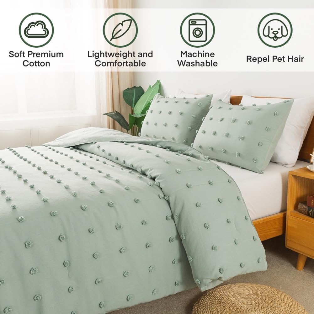 Comforter Set, 2 Pieces- Soft Cotton Lightweight Comforter with 1 Pillowcase, Chenille Dots All Season Down Alternative Comforter Set for Bedding