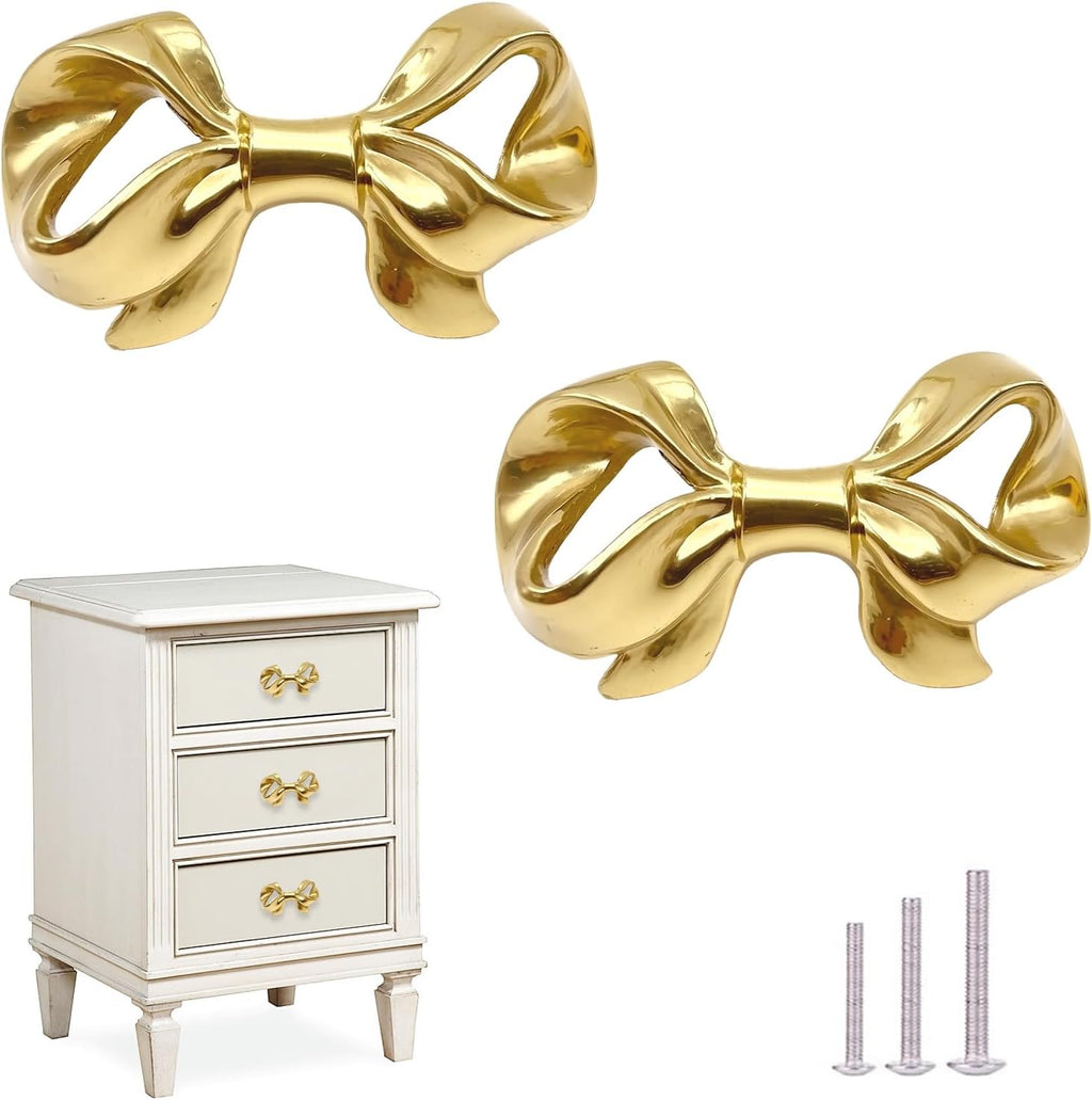 Thick Brass Bow Shape Cabinets Knobs for Cabinet Drawer Cupboard Pulls Handle Perfect Decor Furniture Accessories 2 Pieces Gold