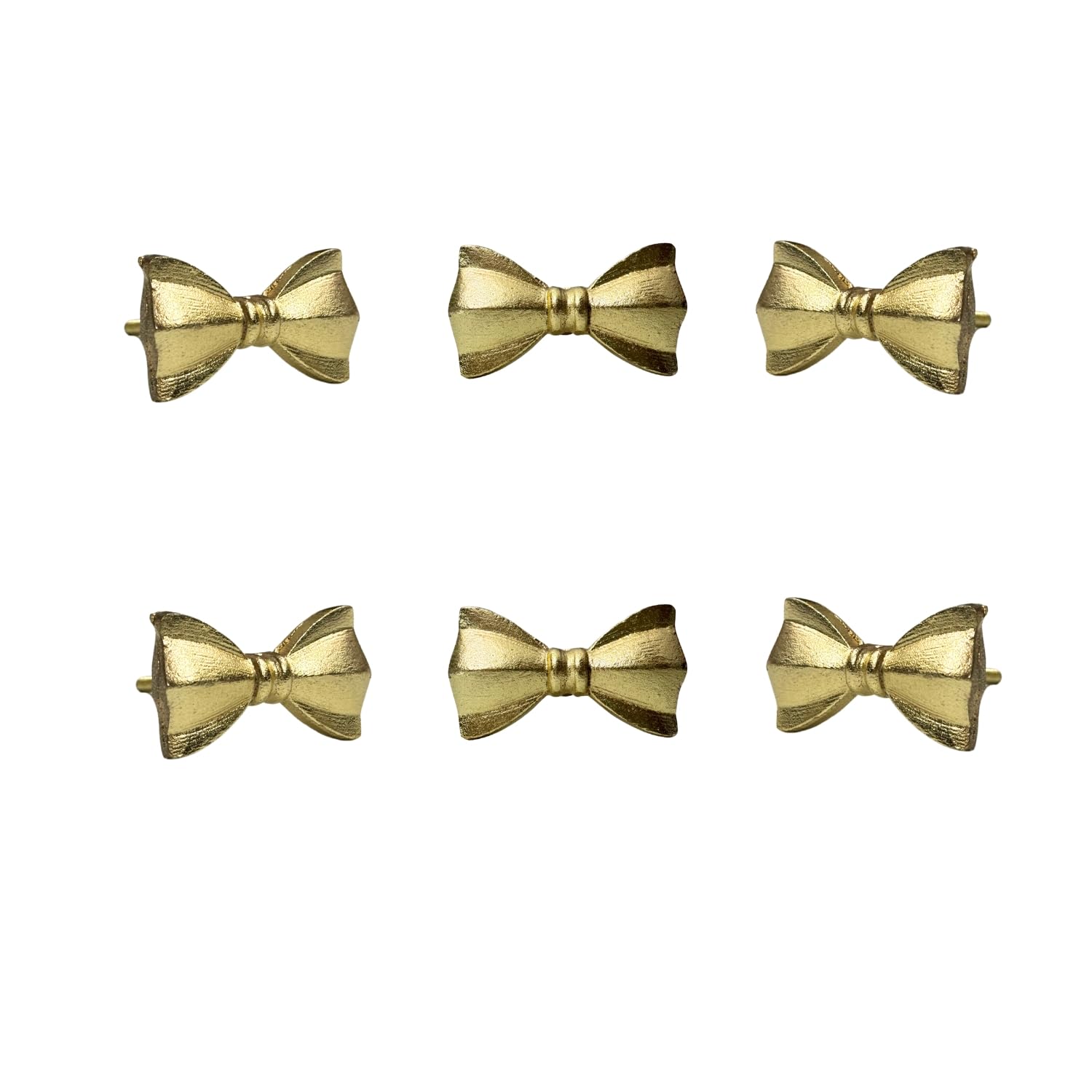 Set of 6 Metal Door Knobs - Decorative Door Knobs Bow Tie Handle with Screw | Cupboard Drawer Wardrobe Pulls (2.25" x 1.25" x 1.1") Gold
