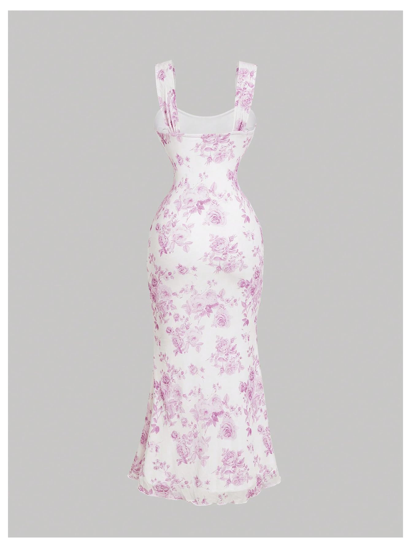 Women's Floral Ruched Bodycon Summer Wedding Guest Dress Mesh Fishtail Cocktail Midi Sun Dresses