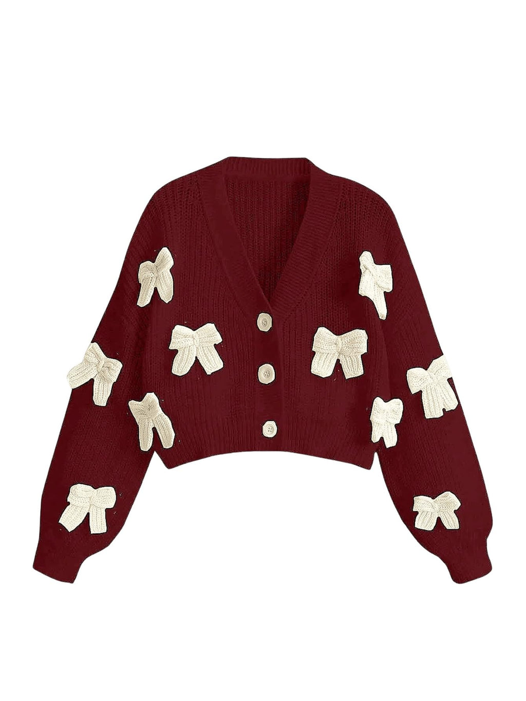 Women's Cute Bow Cardigan Sweater Long Sleeve V Neck Button Down Pullover Top