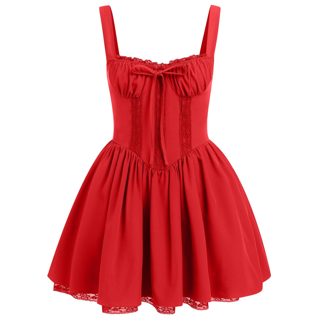 Women's Spaghetti Strap Corset Mini Dress â€?Backless, Lace-Up, Low-Cut Ruffle Sundress