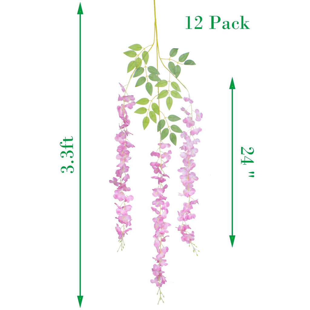 Hanging Artificial Flowers Silk Wisteria Vine Ratta Flower, 12 Pack