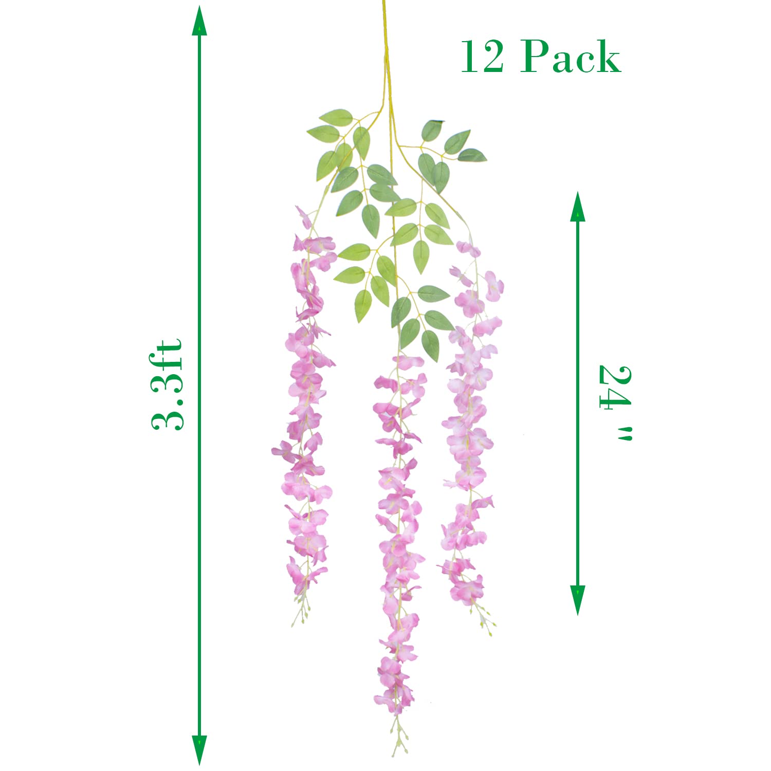 Hanging Artificial Flowers Silk Wisteria Vine Ratta Flower, 12 Pack