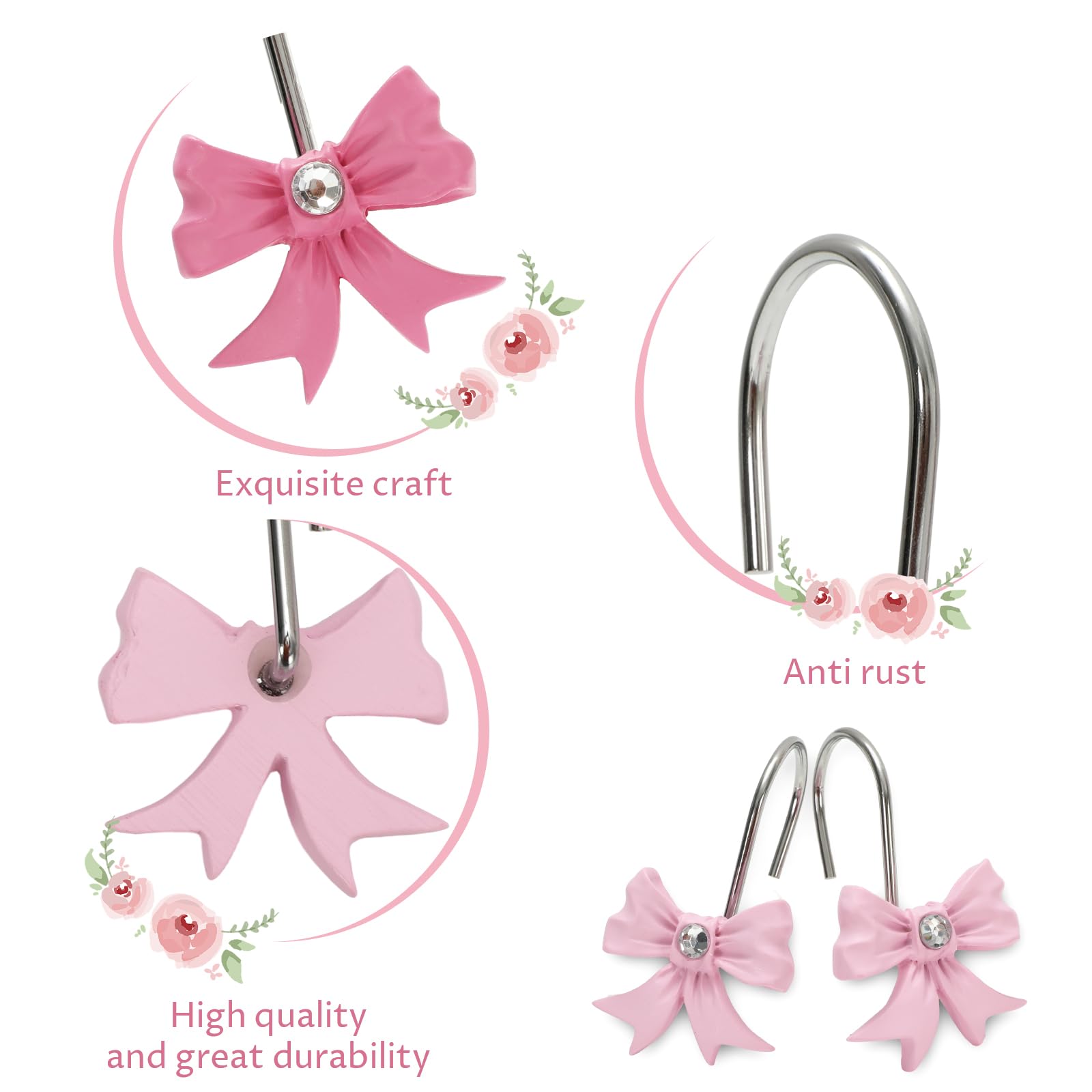 Cute Bow Knot Decorative Curtain Rings Resin Curtain Hanger Hooks