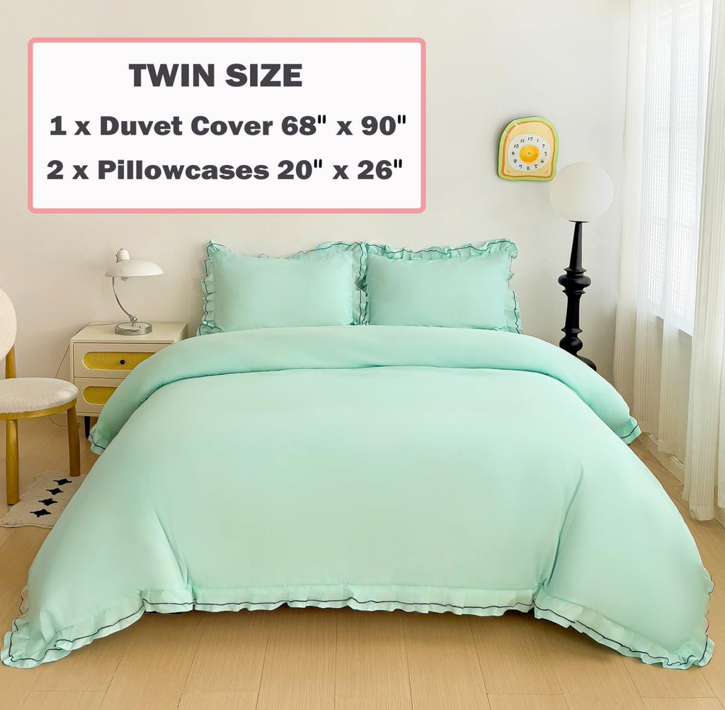 Chic Lace Bedding Set with Double Ruffle - 3 Pieces Luxury Princess Style Comforter Cover Soft Breathable