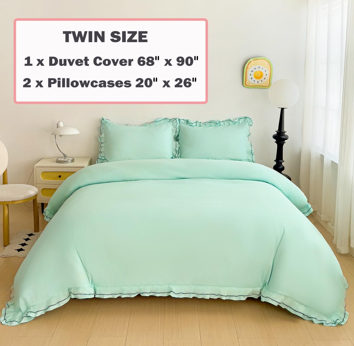 Chic Lace Bedding Set with Double Ruffle - 3 Pieces Luxury Princess Style Comforter Cover Soft Breathable