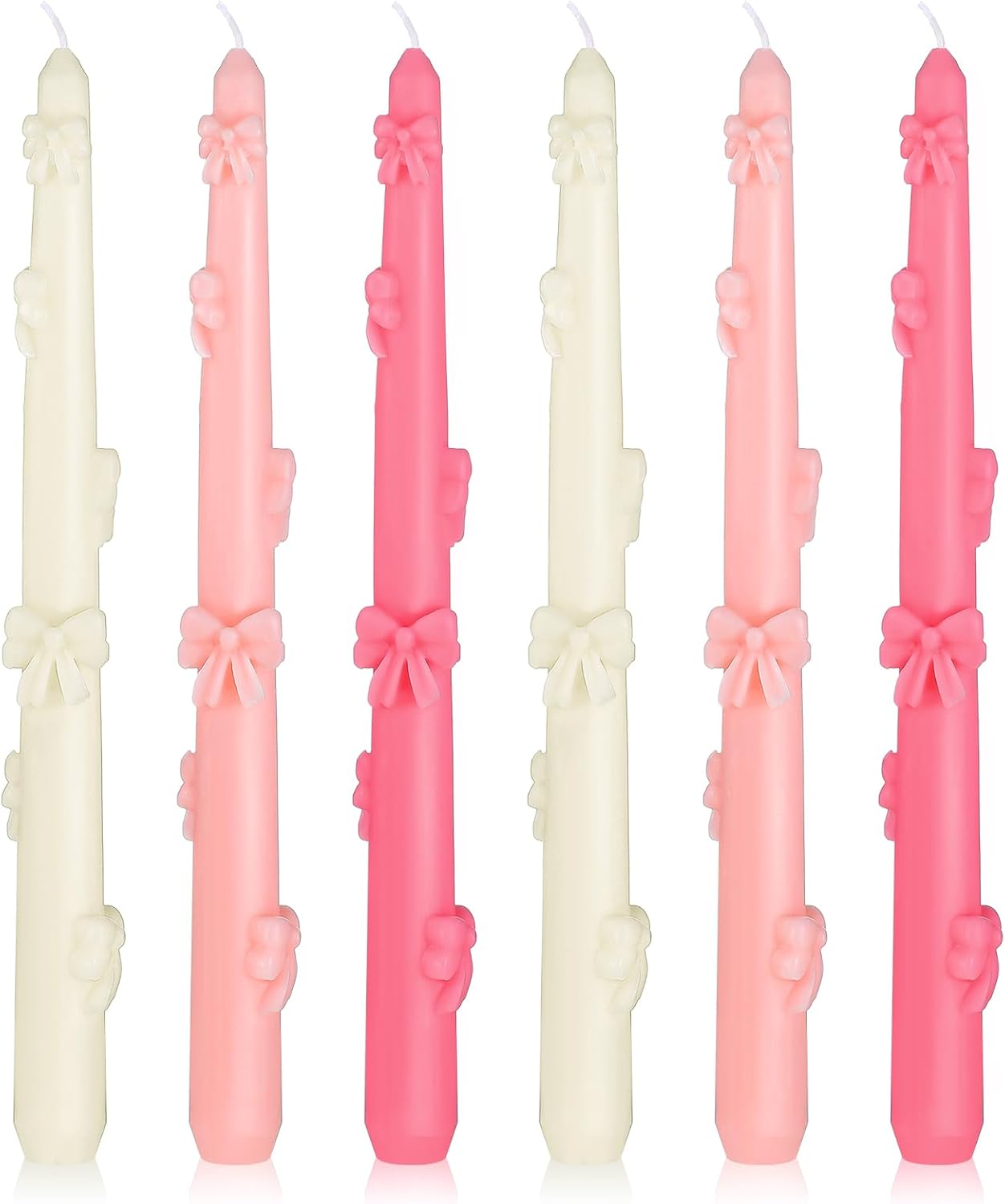Coquette Bow Taper Candle Decor Pink White Aesthetic Wax Candle 6 Pack