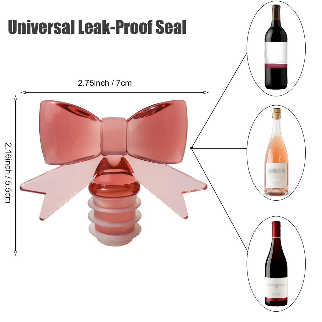 Cute Bowknot Wine Bottle Stoppers - Food-Safe Silicone & Acrylic Resin, Leakproof Seal