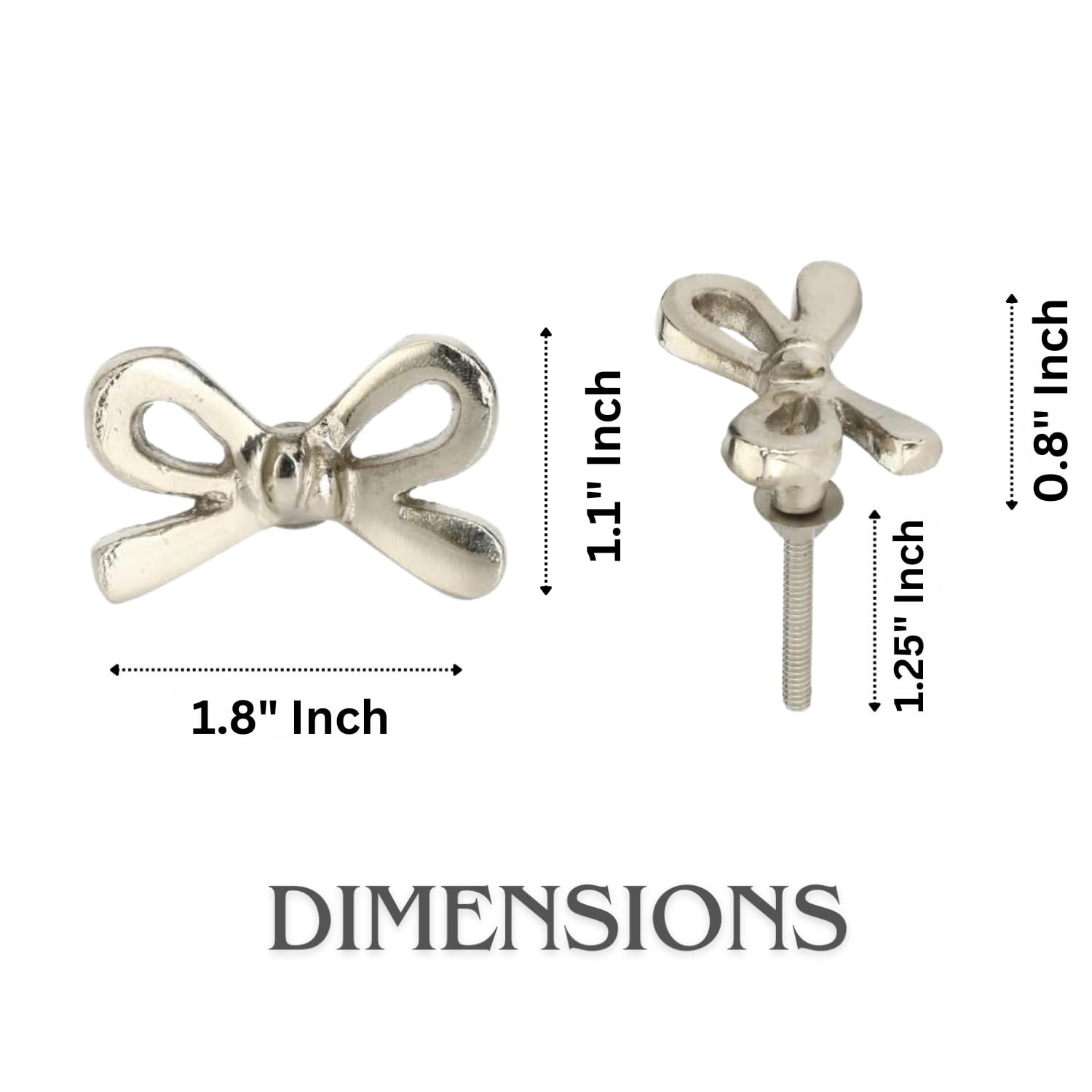 Set of 6 Metal Door Knobs - Decorative Door Knobs Bow Tie Handle with Screw | Cupboard Drawer Wardrobe Pulls (2.25" x 1.25" x 1.1") Gold